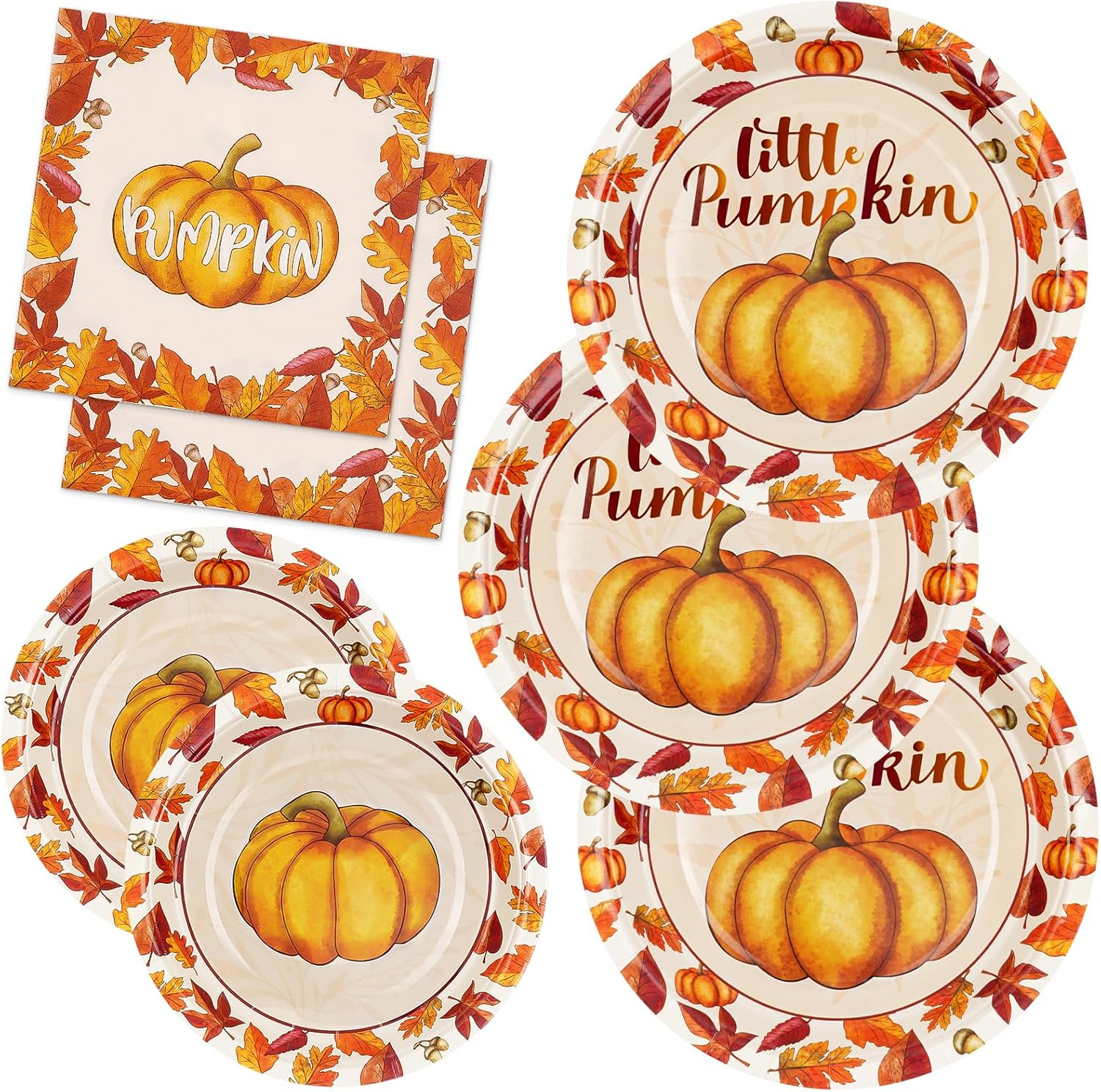 Homlouue 200 Pcs Little Pumpkin Plates and Napkins, Little