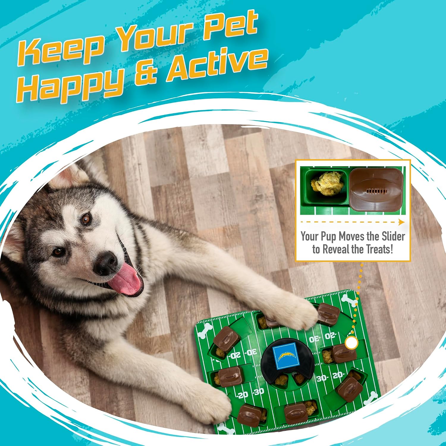 Pets First NFL Los Angeles Chargers Puzzle Toy for Dogs, Slow Feeder Board for Pets, Interactive Doggie Treat Toy image 3
