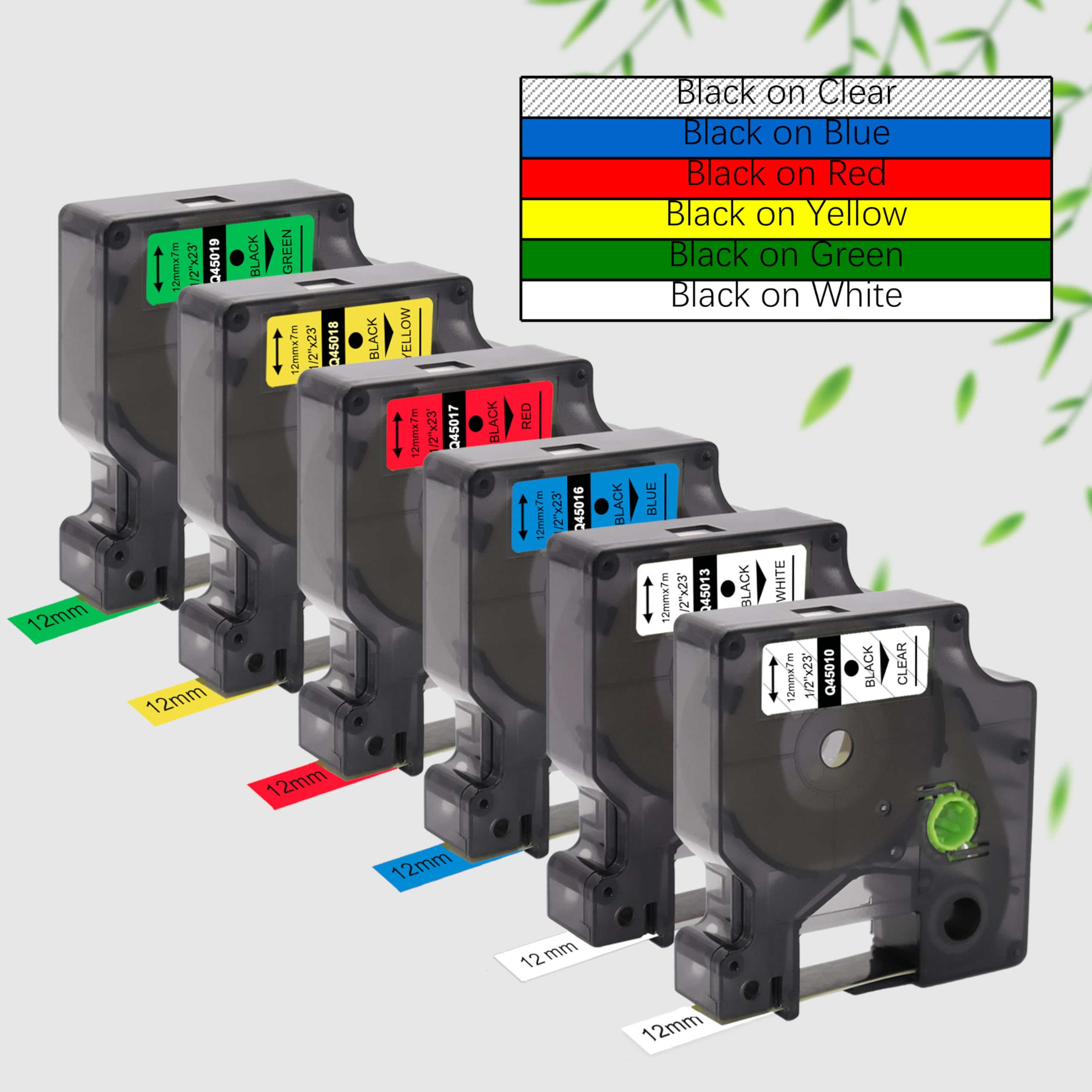 6 Nastri Compatibili Dymo D1 12mm X 7m - Bianco, Nero, Rosso, Verde, Blu, Giallo - Foto 9