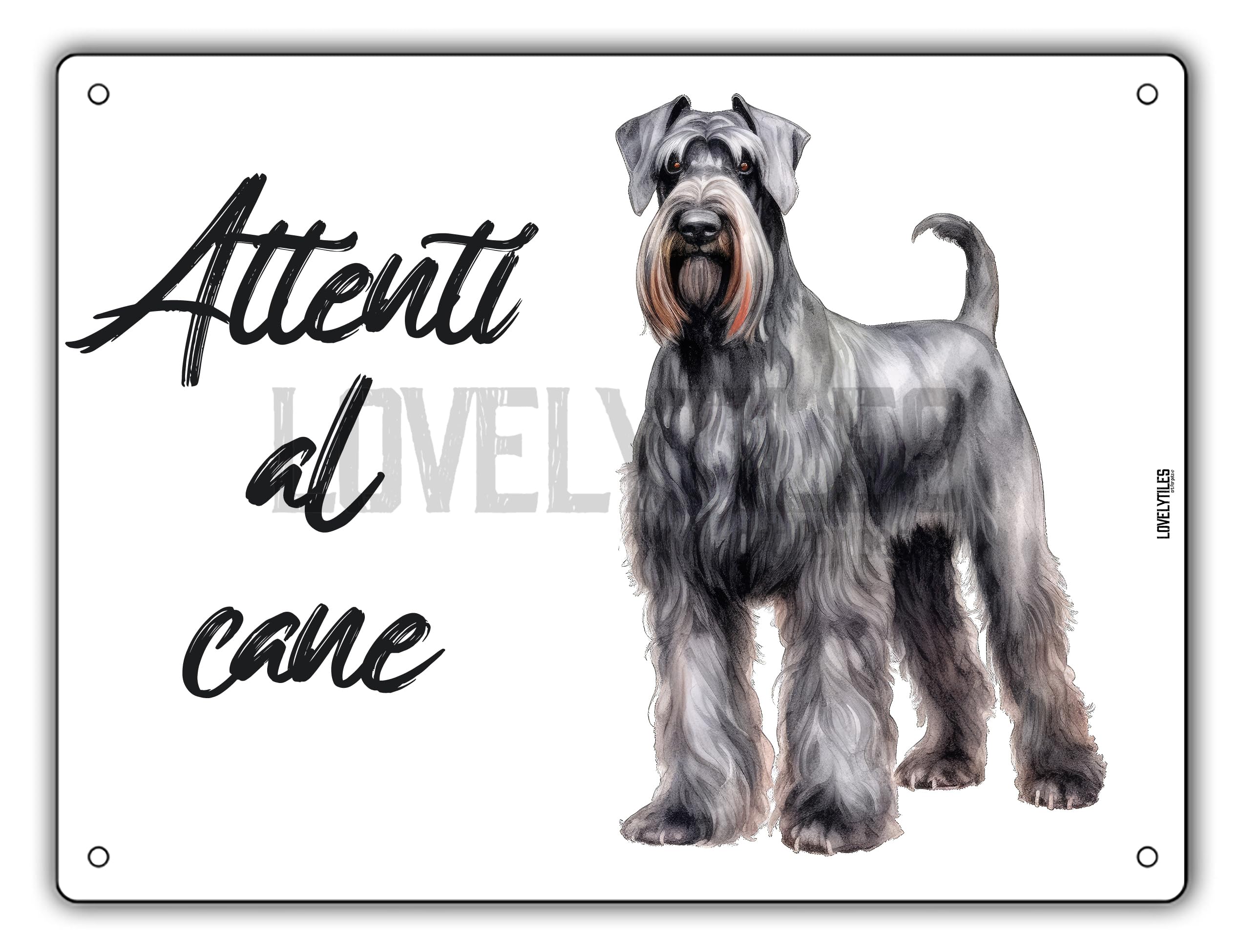 CARTELLO ATTENTI AL CANE IN METALLO, VARIE RAZZE, stampa UV, resistente alle intemperie, perfetta per uso esterno misure 15 x 20 o 20 x 30 (SCHNAUZER, 15 x 20)