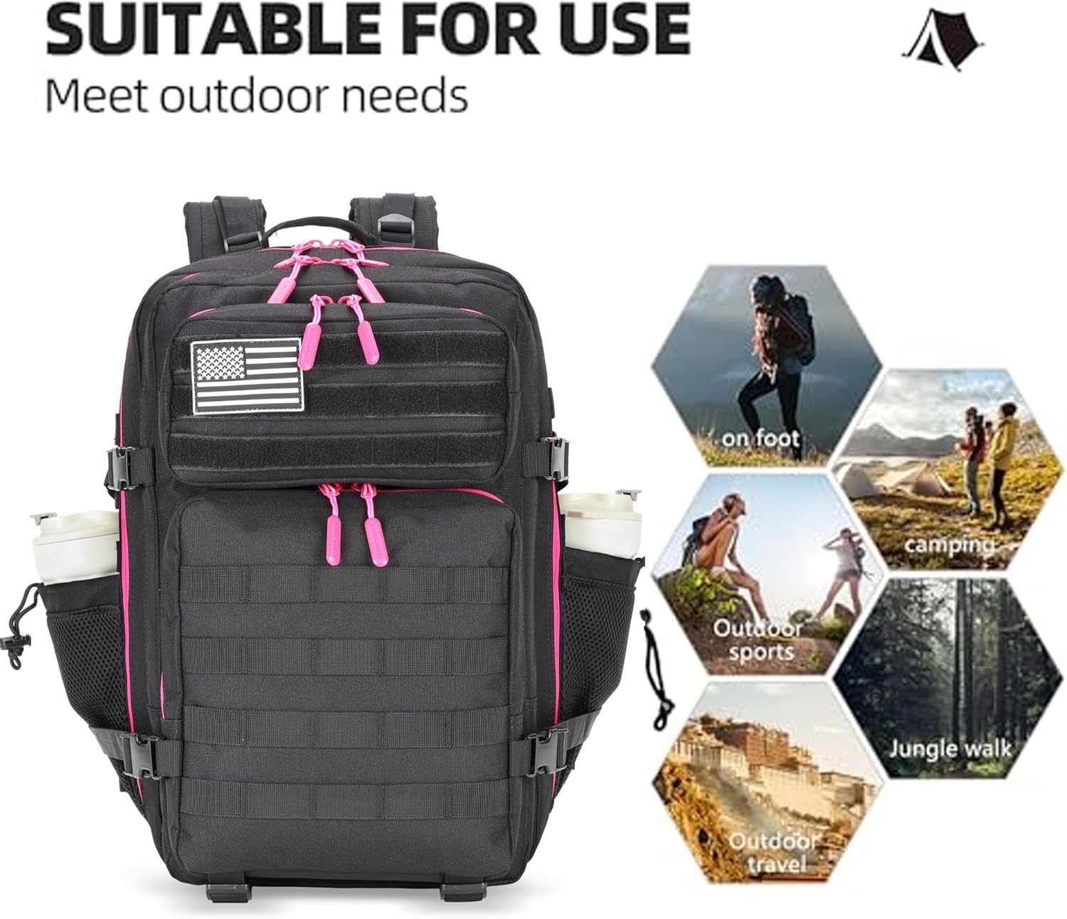 45L Tactical Assault Backpack 3 day assault pack with Molle Waterproof backpack Rucksack for Tactical Backpacks (Black Rose) - Image 2