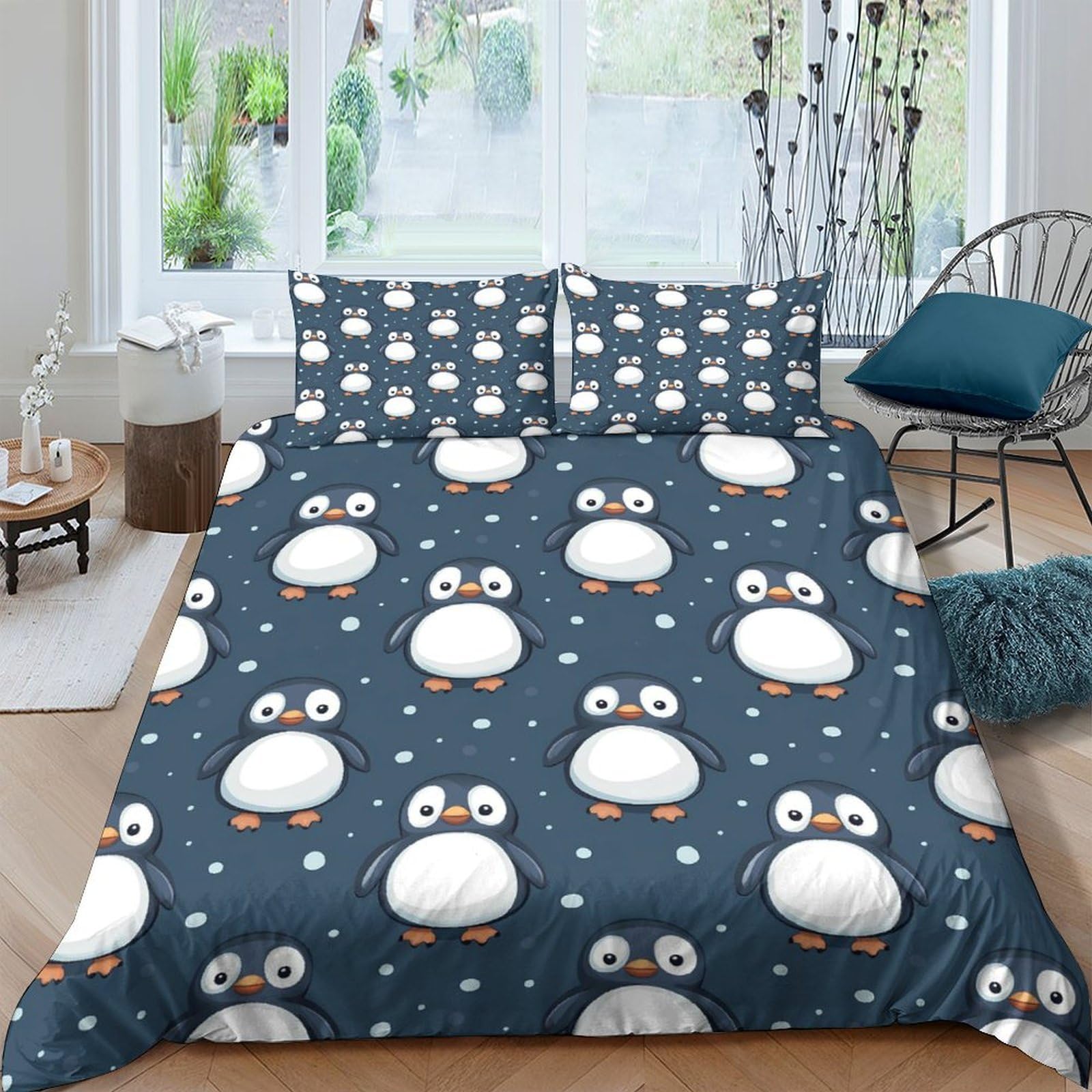 Ctjqhvkz Style-8 3D Printed Penguin Pattern Fitted Sheet Microfiber Soft Non-Slip Bed Sheet For Bedroom Guest Room Decor Single（135X200cm）