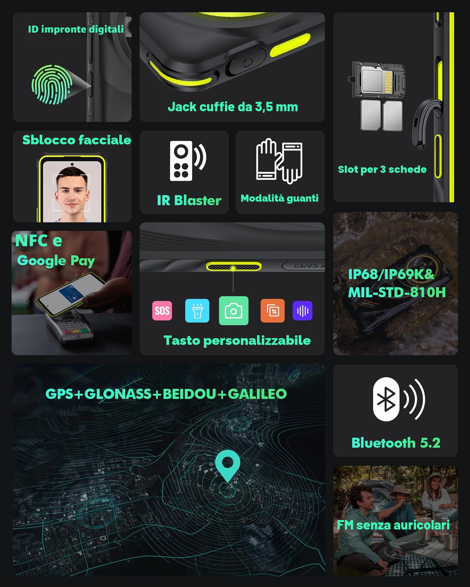 Ulefone Armor X31 Pro 5G Rugged Smartphone 2025, 16GB+256GB/SD-2TB Android 14, 6.56" HD+ 120Hz, 64MP+25MP Telefono Indistruttibile 6050mAh, 3-Slots/Flashlight/Face ID/Fingerprint/GPS/OTG/NFC Nero