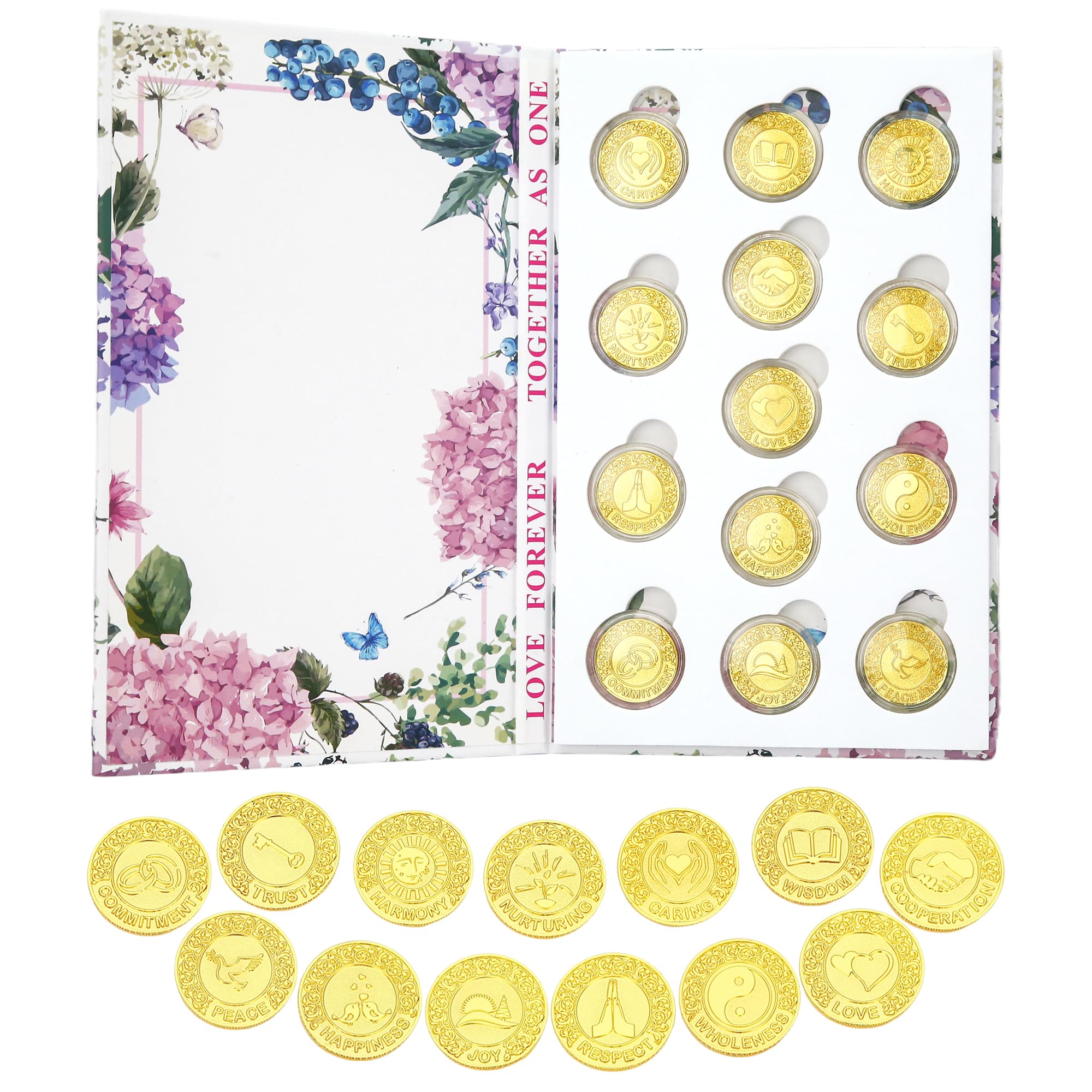 TINGKU Gold Wedding Unity Coins Set Arras de Boda Wedding Ceremony Accessories Arrhae Coin with Book Collection Box - English