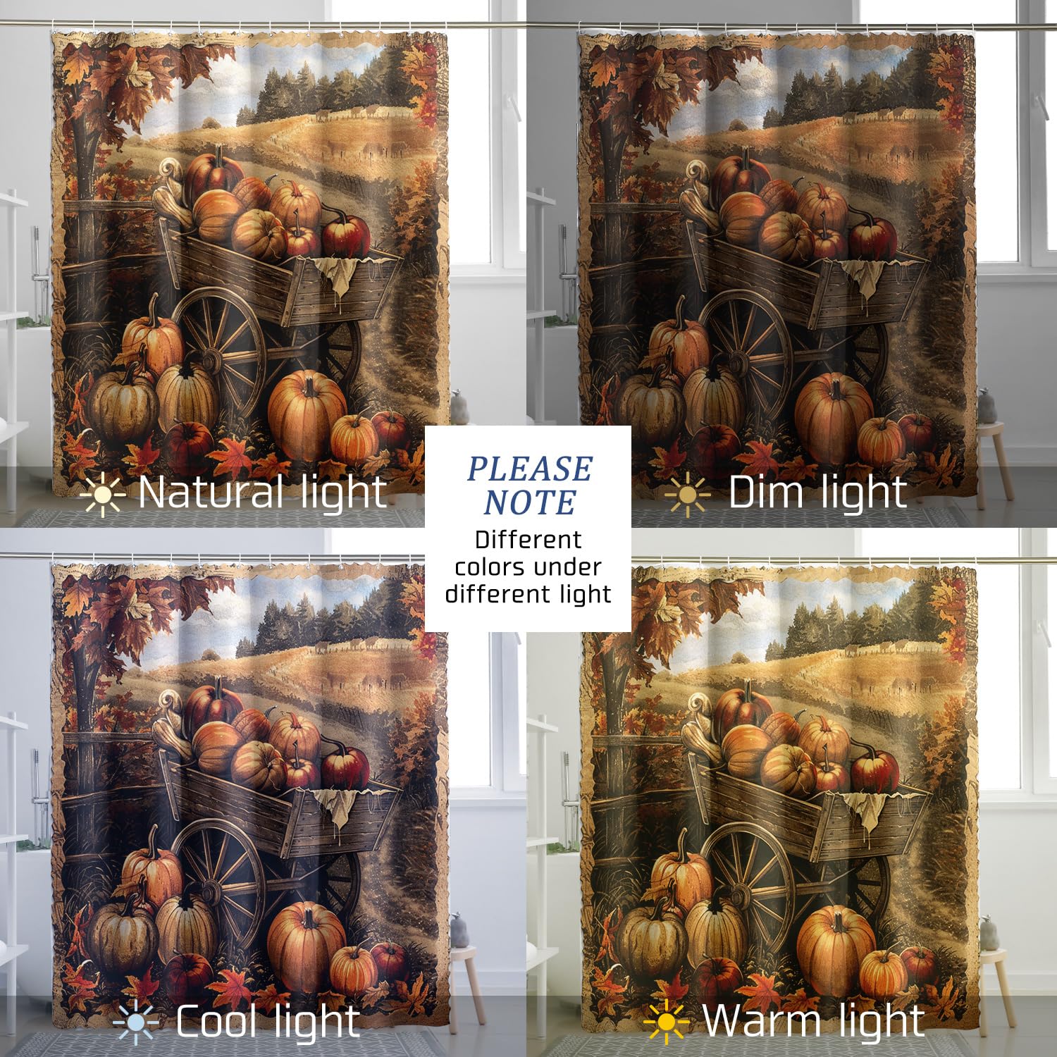 Herbst-Kürbis Duschvorhang 178x178 Cm – Rustikales Bauernhaus-Design, Wasserdicht, Mit Haken