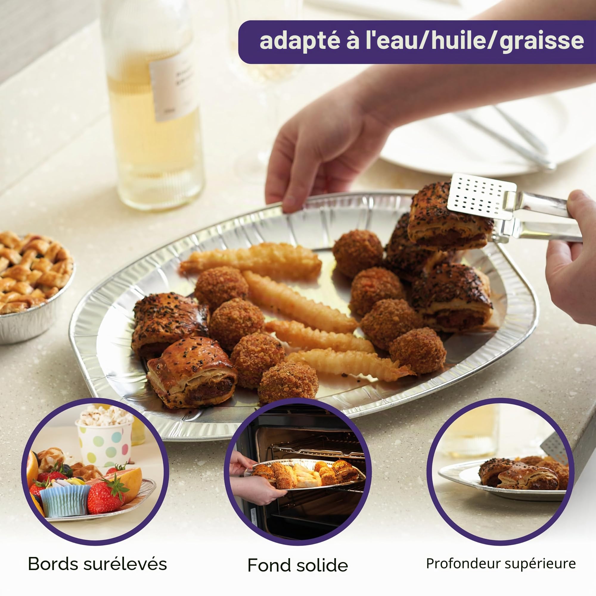 MATANA Lot de 20 Plateaux de Service en Aluminium 35 x 26 cm – Plateaux Jetables Buffet - Réutilisables, Bords Relevés, Profonds – Aluminium Alimentaire, Four & Congélateur – Traiteur & Apéritif