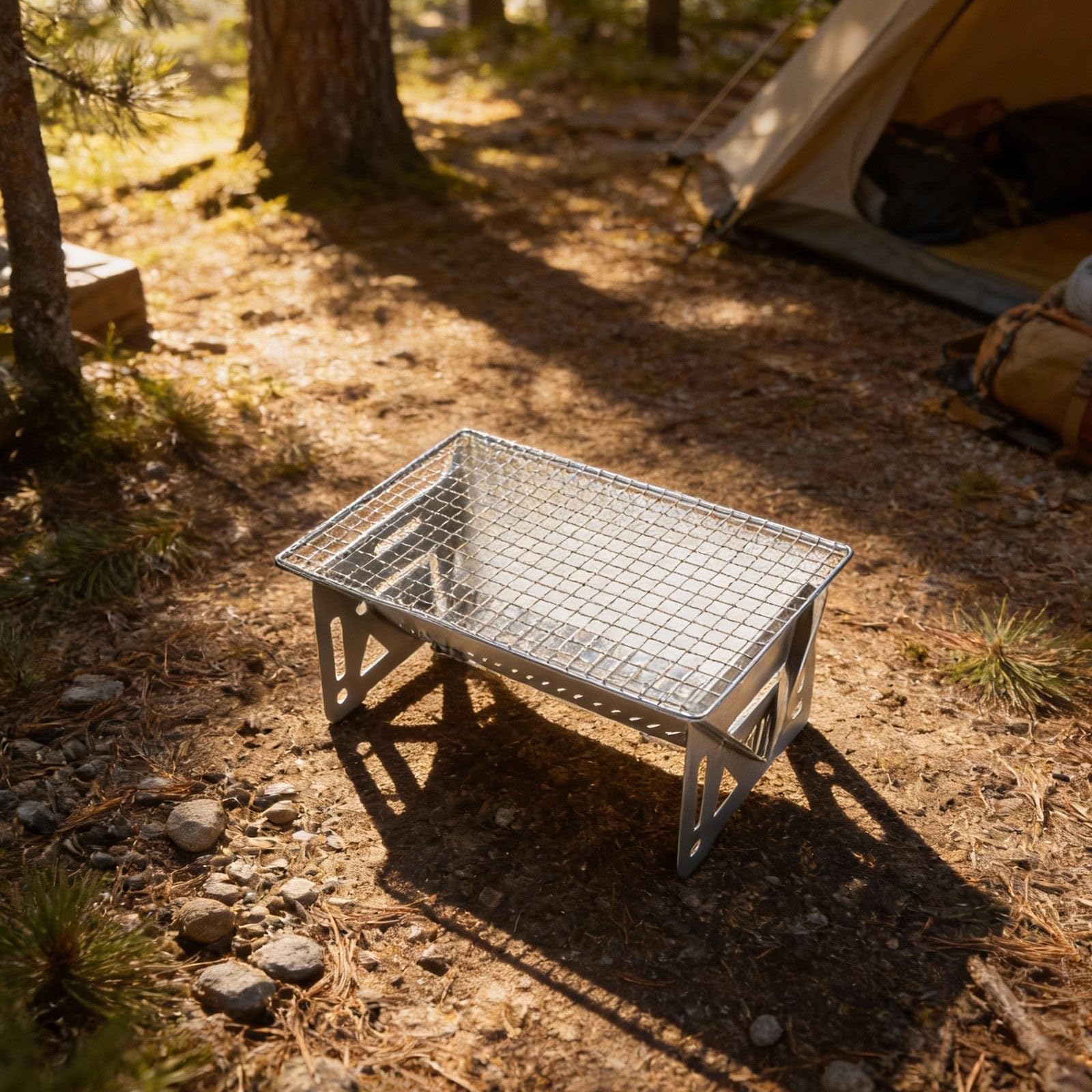Parrilla plegable para fogata, 40 x 24,2 x 17,5 cm, estufa portátil de carbón para acampar al aire libre, construcción de acero inoxidable, montaje rápido y uso multiescenario (40 x 24,2 x 17,5 cm)