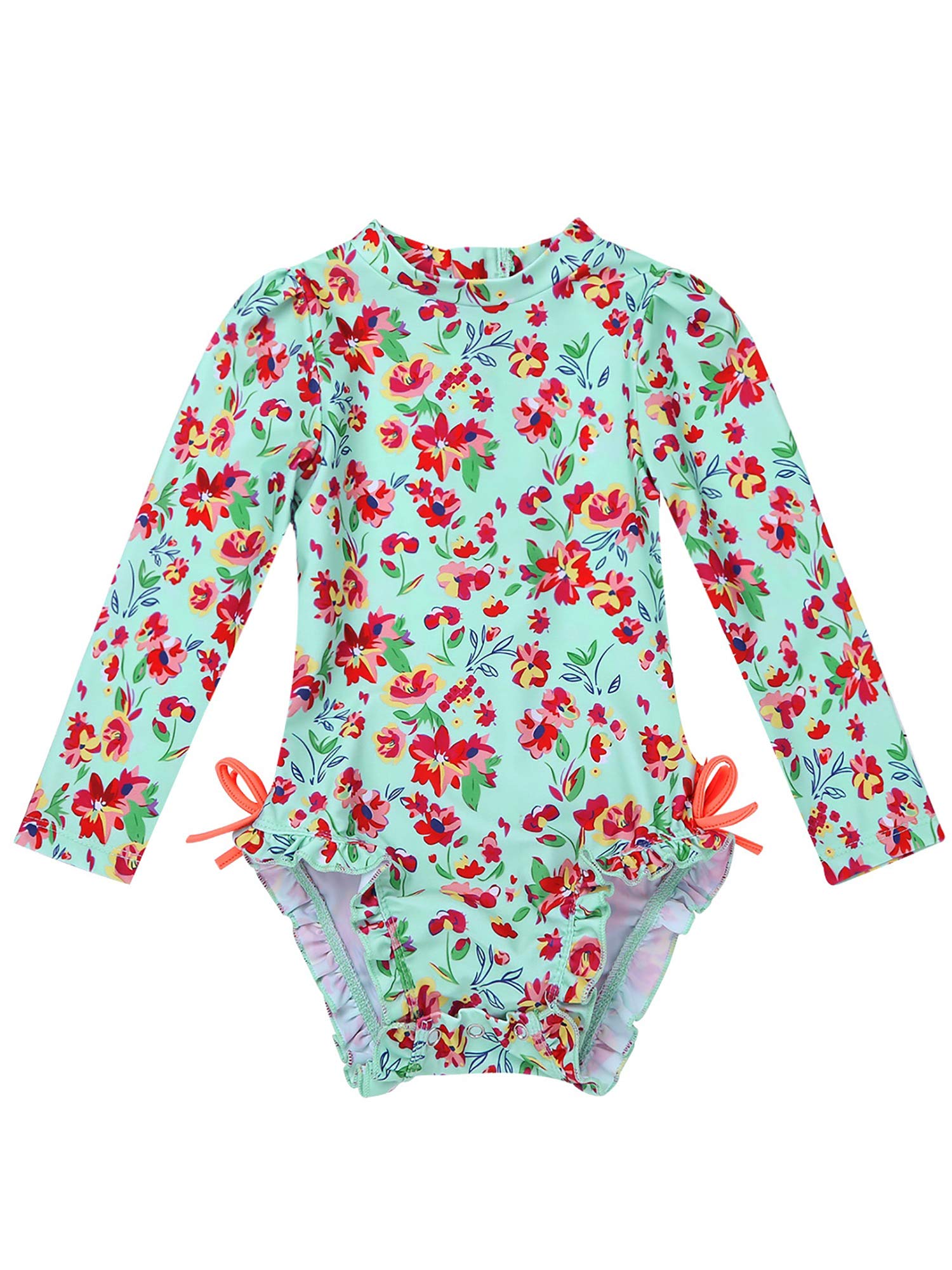 MSemis Traje de Baño Protección Solar para Bebé Niñas Bañador Estampado Flores Camiseta de Piscina Anti UV Manga Larga Ropa Una Pieza de Playa