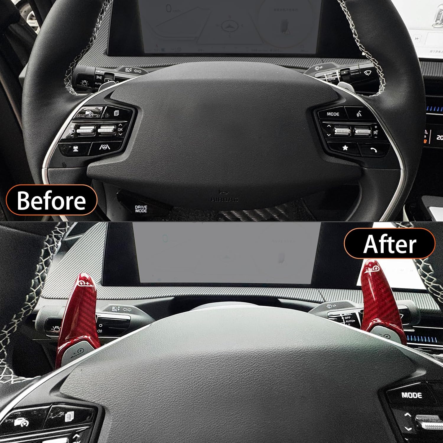 YOUTOOCAR Real Carbon Fiber Shift Paddle Extensions Compatible with Kia EV6 Kia NIRO EV Steering Wheel Accessories (Red