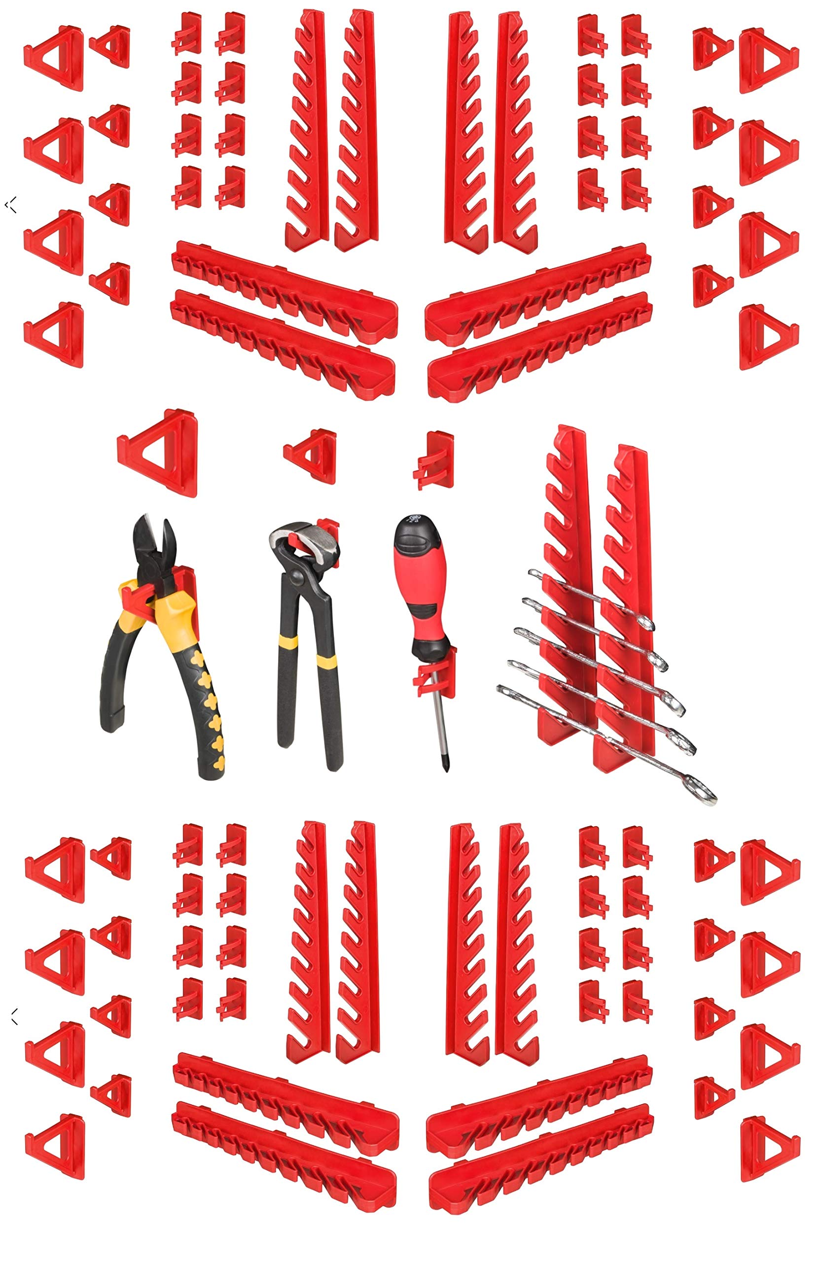 Werkzeugwand Stapelboxen - 2304 x 780 mm - Lagersystem SET Werkzeughaltern und 46 Rot/Blau Boxen - Wandregal Werkstattregal Lochwand Schüttenregal Sichtlagerkästen