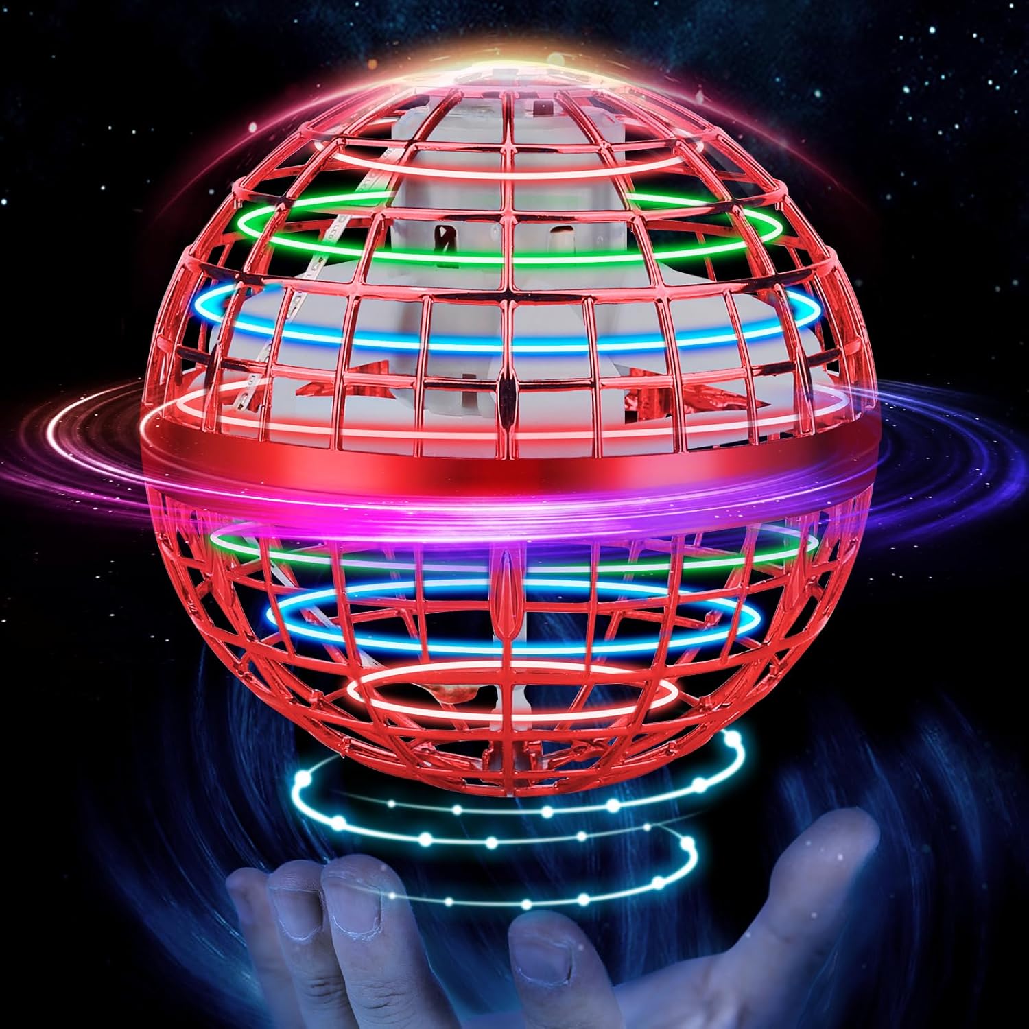 Flying Orb Ball Toy, Hover Hand Mini Drone Cosmic Globe, Fly Spinners for Kids Adults Indoor Outdoor Toys, Cool LED Lights Toys for 6 7 8 9 10+ Years Old Boys Girls Gift Blue