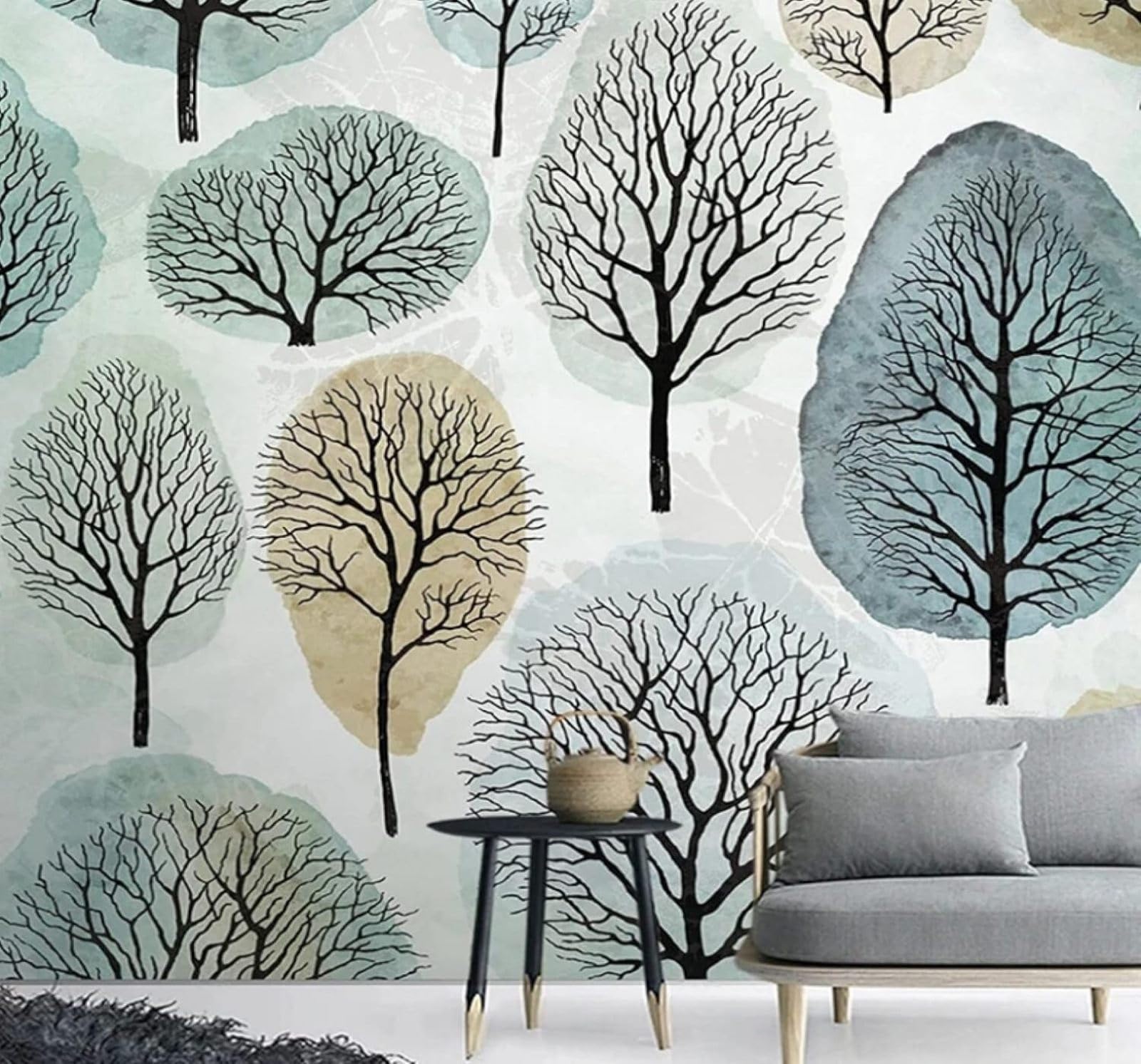 XLMING Minimalist Retro Hand Drawn Trees Pattern 3D Wallpaper Luxury Home Dining Decor Paste Sofa Living Room The Wall for Bedroom Mural-250cm×170cm
