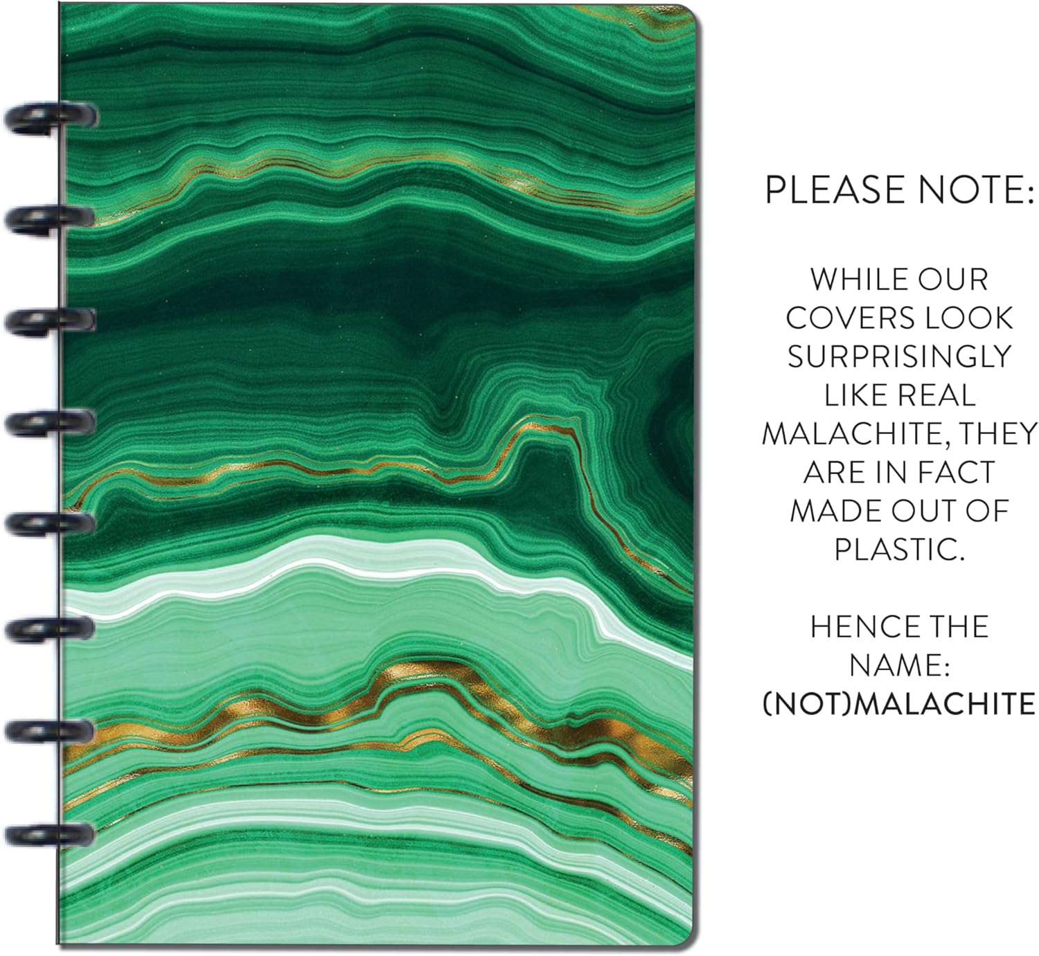 BetterNote Matte Cover for Disc Planners, fits Disc Notebooks like Levenger Circa, Arc Staples, TUL Office Depot, Happy Planner, MAMBI 365 ((Not) Malachite, 9-Disc, 7"x9.25")