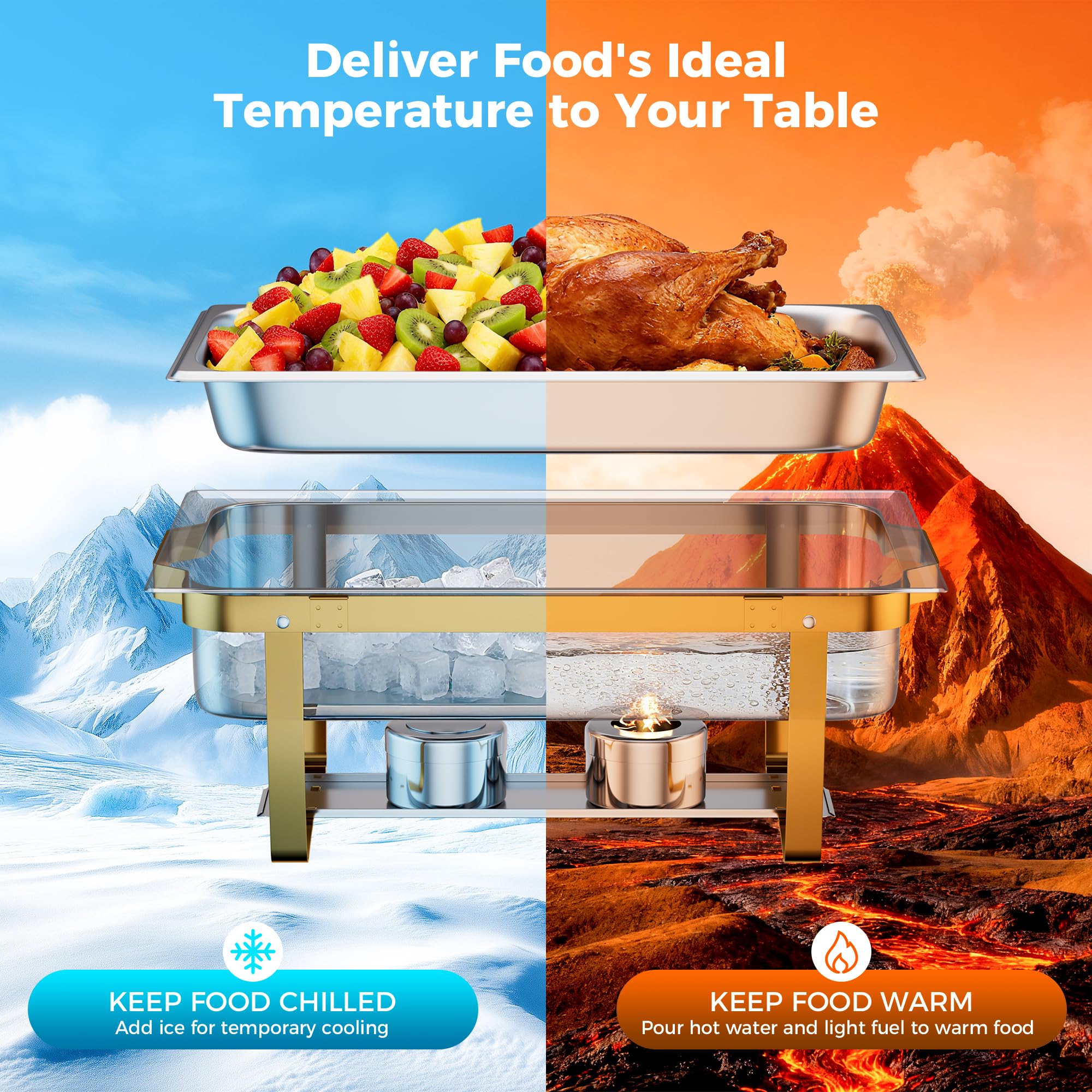 Gold 4 Pack Chafing Dishes For Buffet, 18/8 (304) Stainless Steel - View #2