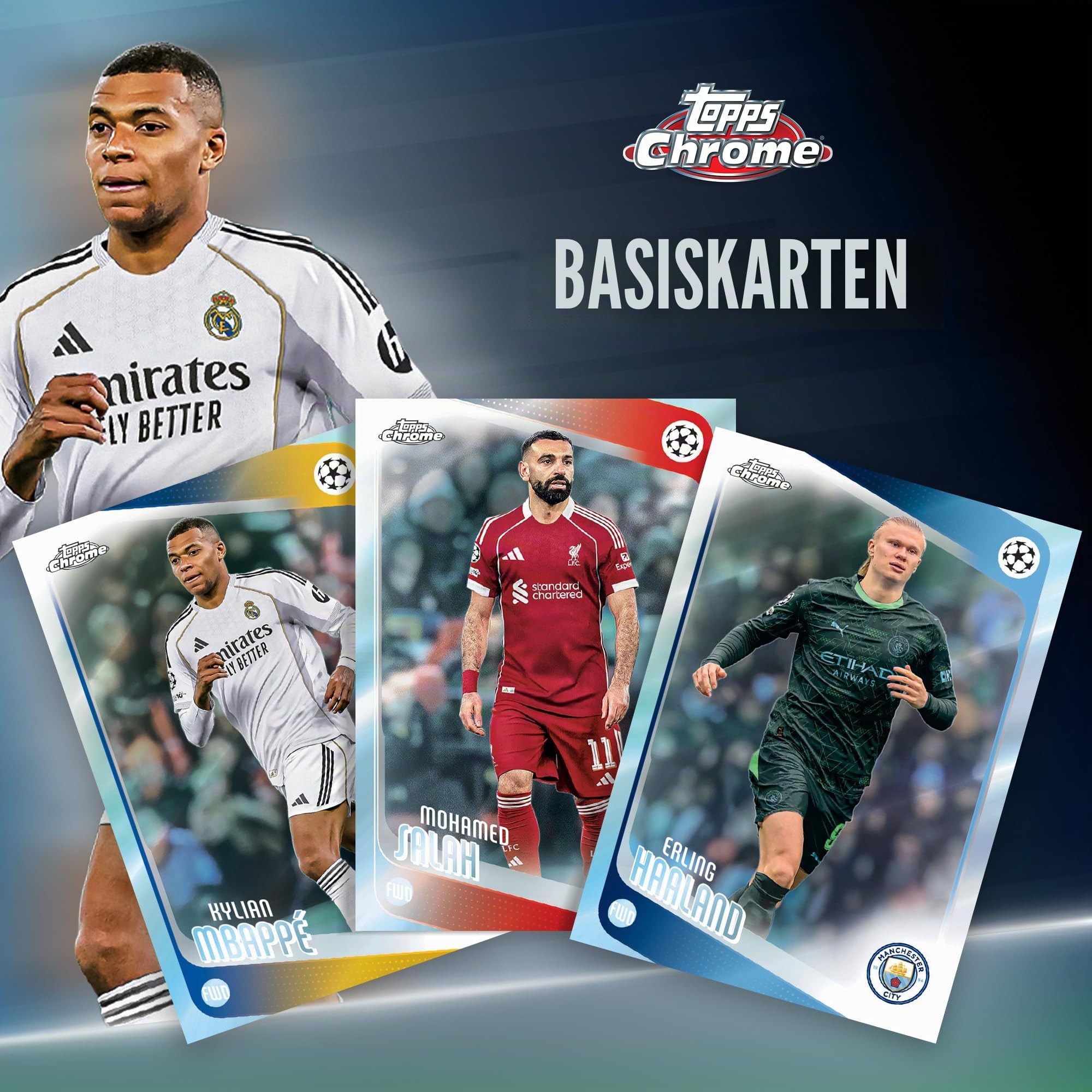 2025-26 Topps Chrome UEFA Club-Wettbewerbe Fußball – Fabrikversiegelt – Mega-Box