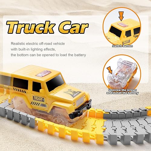 Miniatura 5 de 264 pistas de carreras de construcción para niños, juego de juguetes mágicos que brillan en la oscuridad, 2 pistas de autos iluminados, 3 autos de