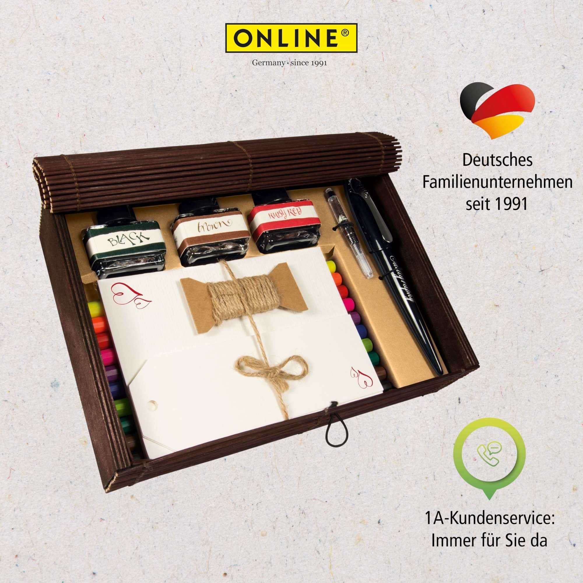 ONLINE zestaw do kaligrafii Master do pisania, w bambusowym pudełku, pióro piękne, Air Black Calli, pisak ręczny, zestaw 3 szt.