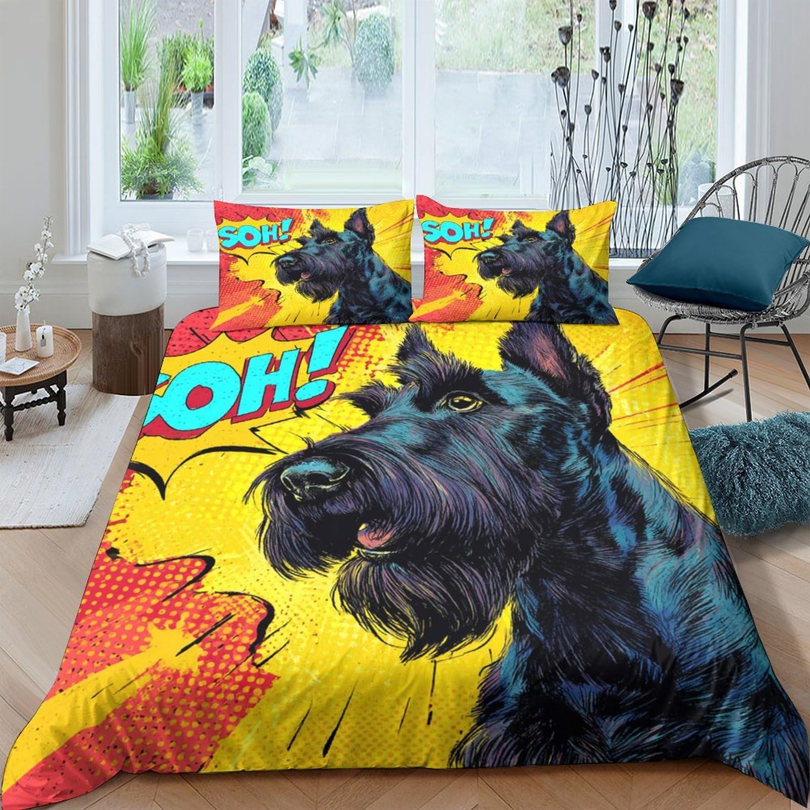 Ctjqhvkz Style-10 3D Printed Pop Art Dog Fitted Sheet Microfiber Soft Yellow Comic Style Bed Cover For Adult Bedroom Dorm Mattress Decor Single（135X200cm）