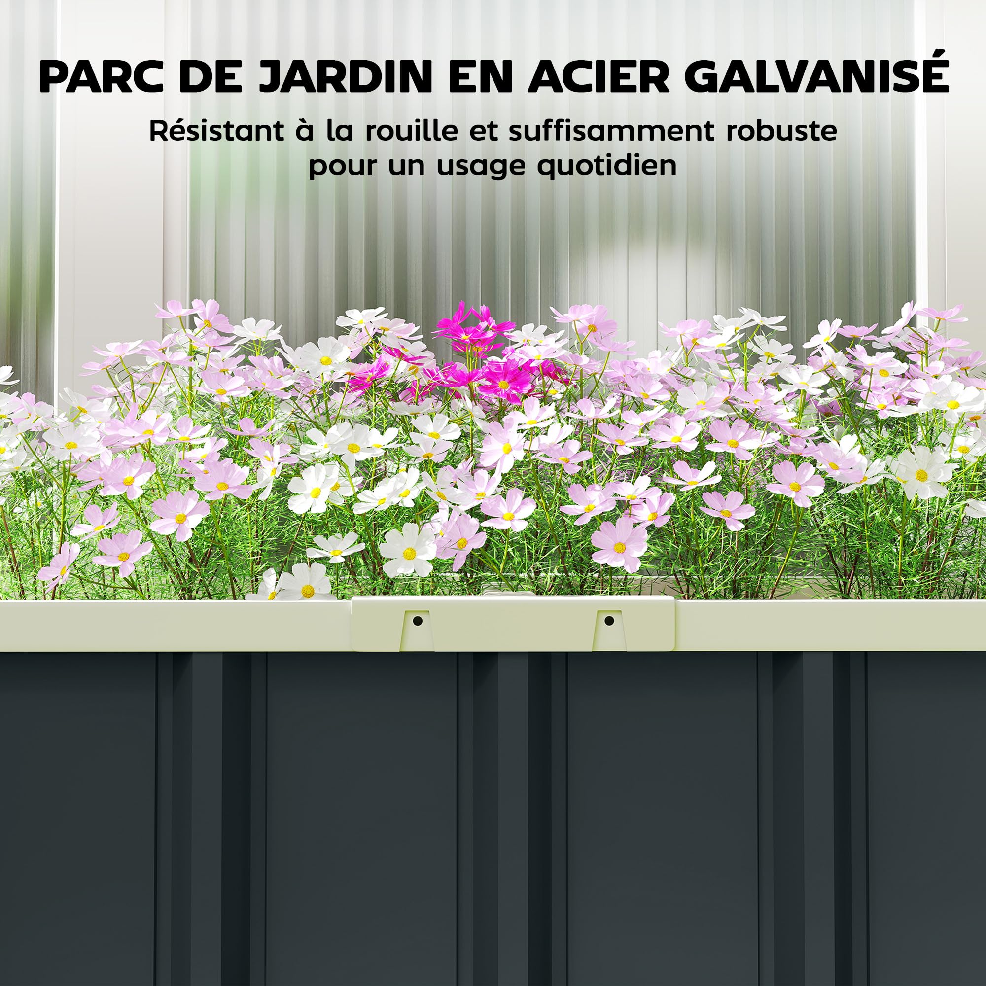 Outsunny Jardinière surélevée en Acier galvanisé, lit de Jardin avec Gants et Bords pliés, carré Potager de Jardin pour Fleurs, Herbes, légumes, 165 x 52 x 31 cm, Gris foncé