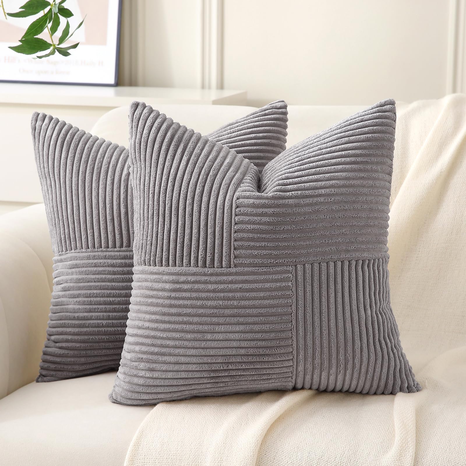 Yosodeko 2er Set Kordsamt Kissenbezug 50x50 Hellgrau, Flauschig Boho Kissenhülle Kissenbezüge Sofakissen Couchkissen Dekokissen Zierkissenbezug Weich Deko für Couch Bett Sofa Wohnzimmer