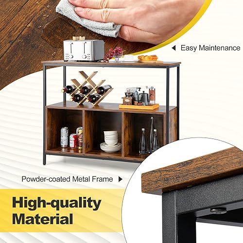 Miniatura 7 de Armario buffet con almacenamiento, aparador con 1 estante abierto y 3 cubículos, buffets y aparadores de madera, mesa de café moderna para cocina,