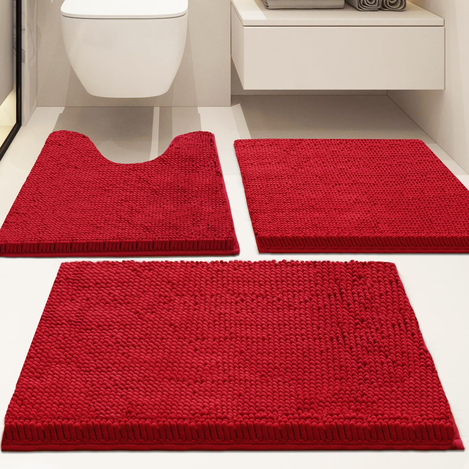 Bathroom Rugs Chenille Bath mat 3 Piece Set Super Absorbent Strong PVC Non Slip Backing Bath mats for