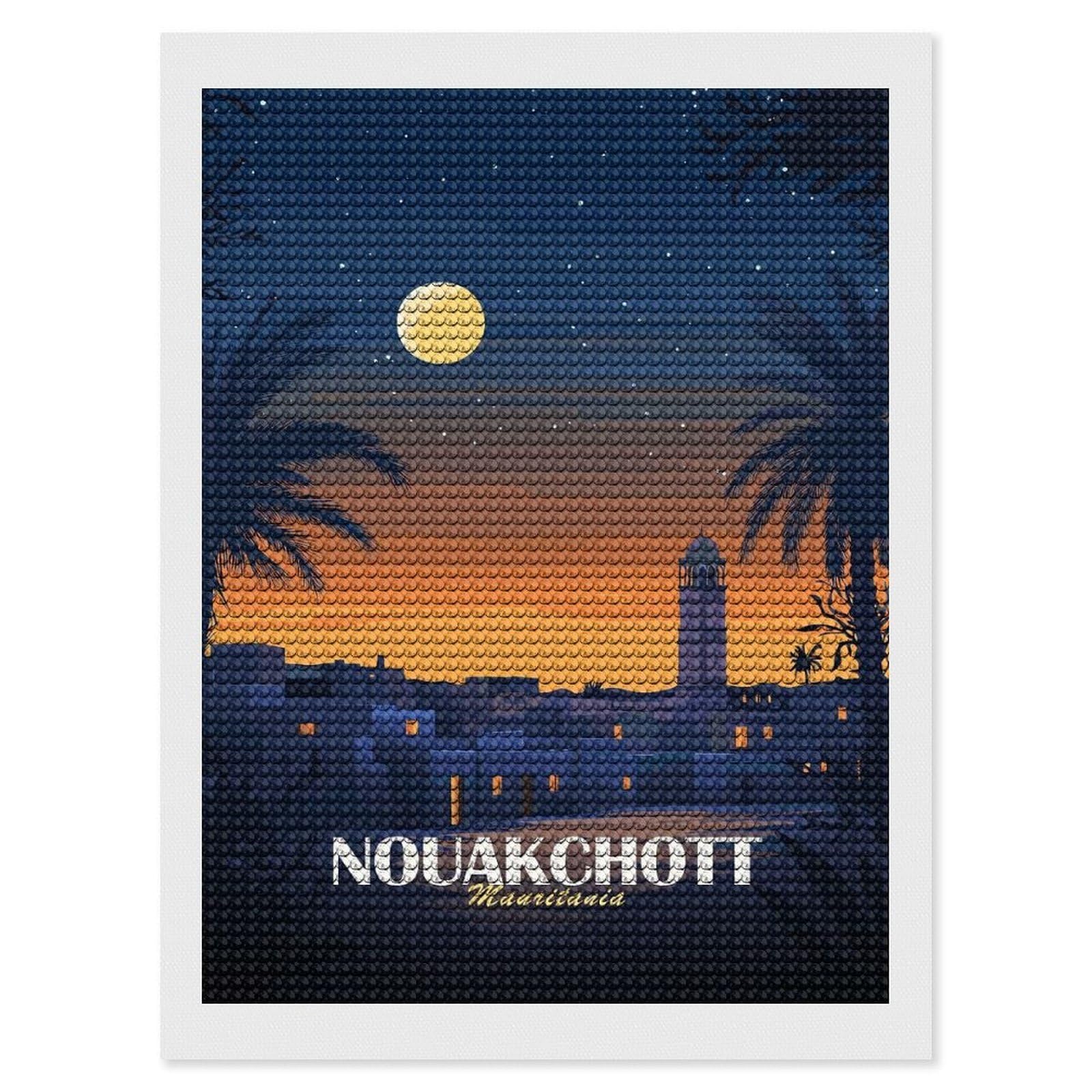 Junmoney Nouakchott Cityscape at Dusk Full Drill Diamond Painting Kit 12"x16", for Teens, Calming Craft to Unwind, Home Wall Decor, Christmas Gift