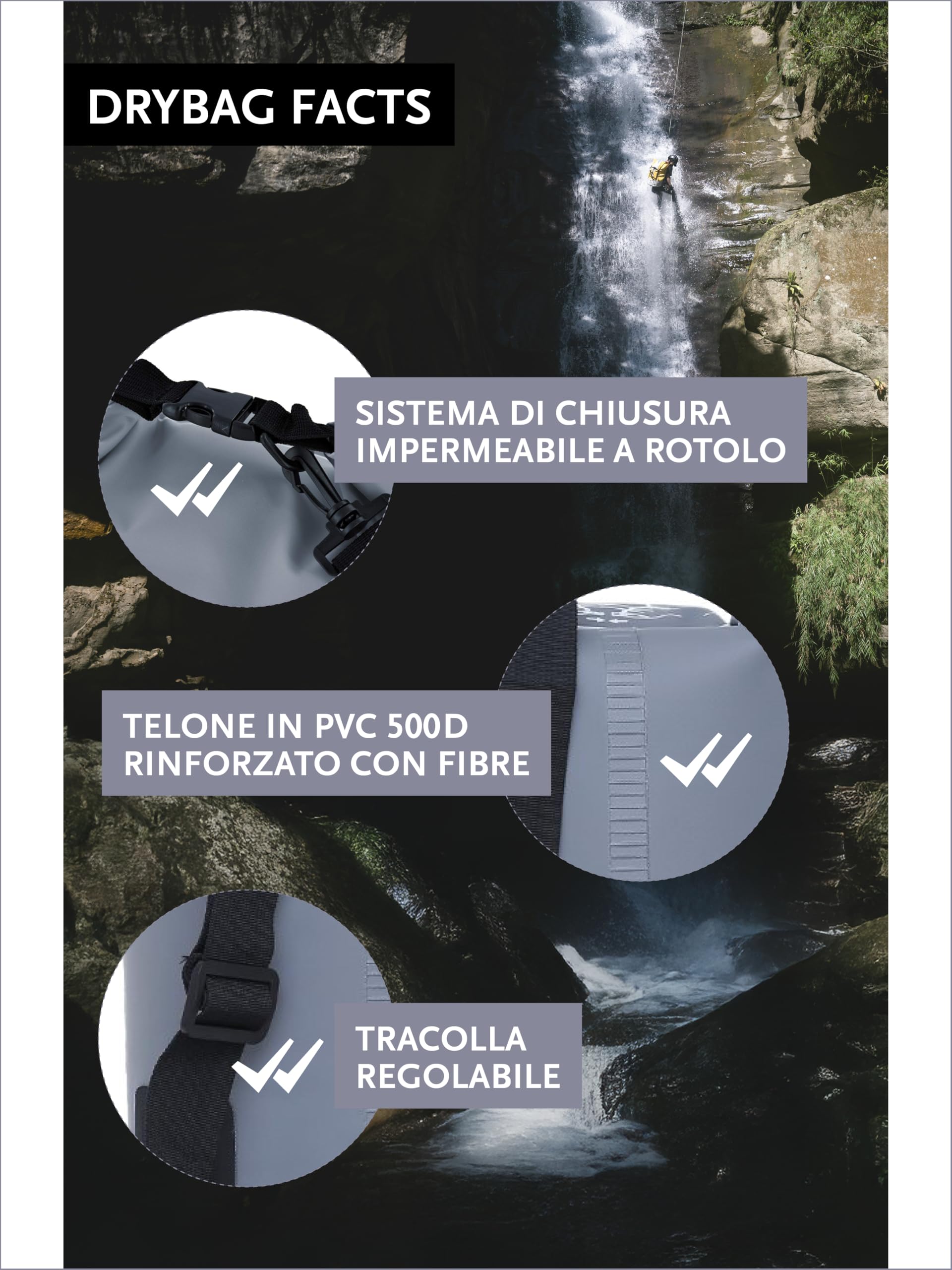 DonDon Dry Bag Borsa Impermeabile da 2l, 5l, 10l, 15l, 20l, 30l con Tracolla