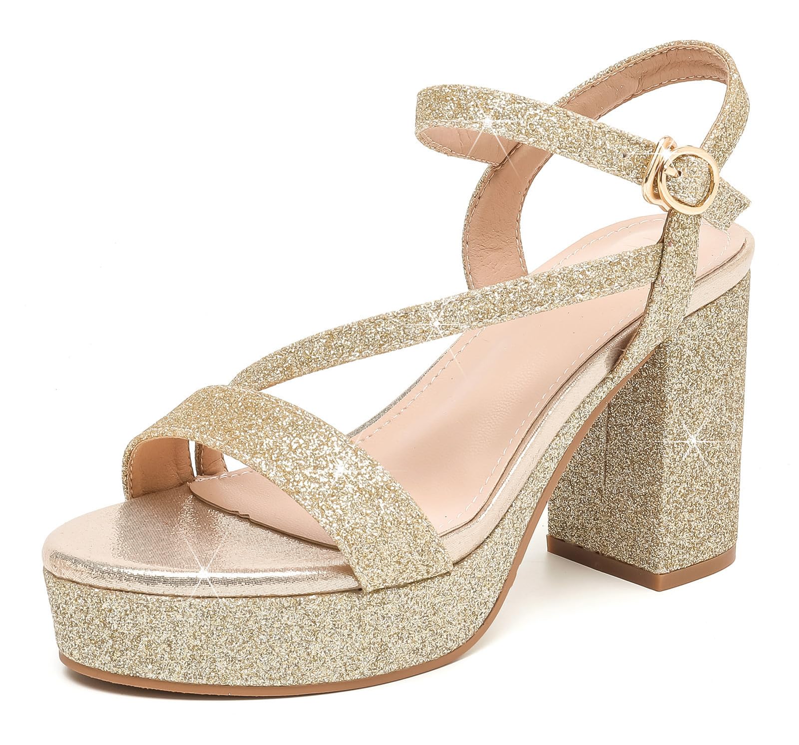 DADAWEN Platform Heels for Women High Block Chunky Open Toe Ankle Strap Heeled Sandals Wedding Party Evening Prom Dance Dress Pump Sandals Shoes