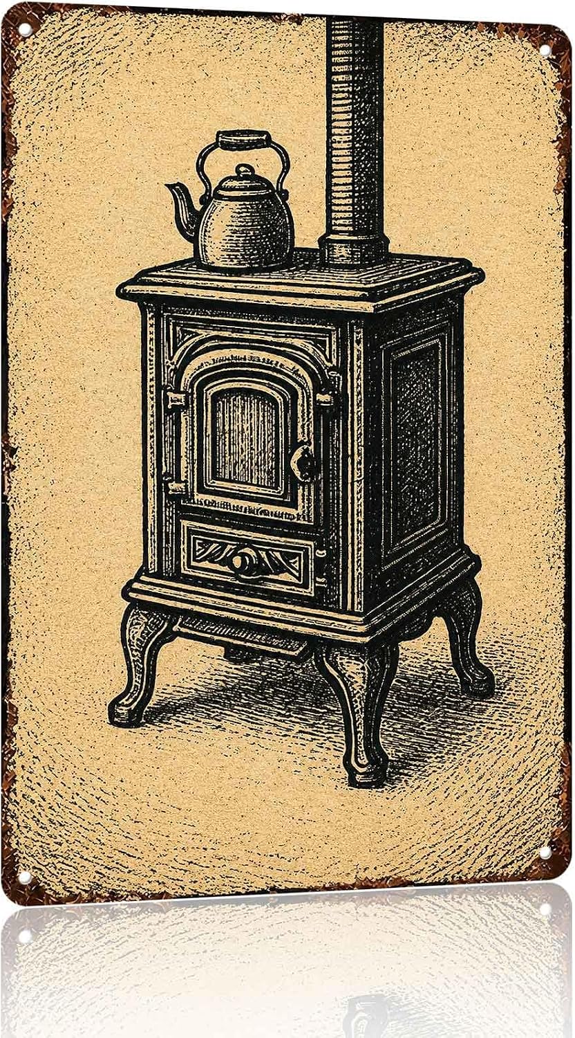 Vintage Wood Stove With Kettle Vintage Metal Signs 8x12 Inch