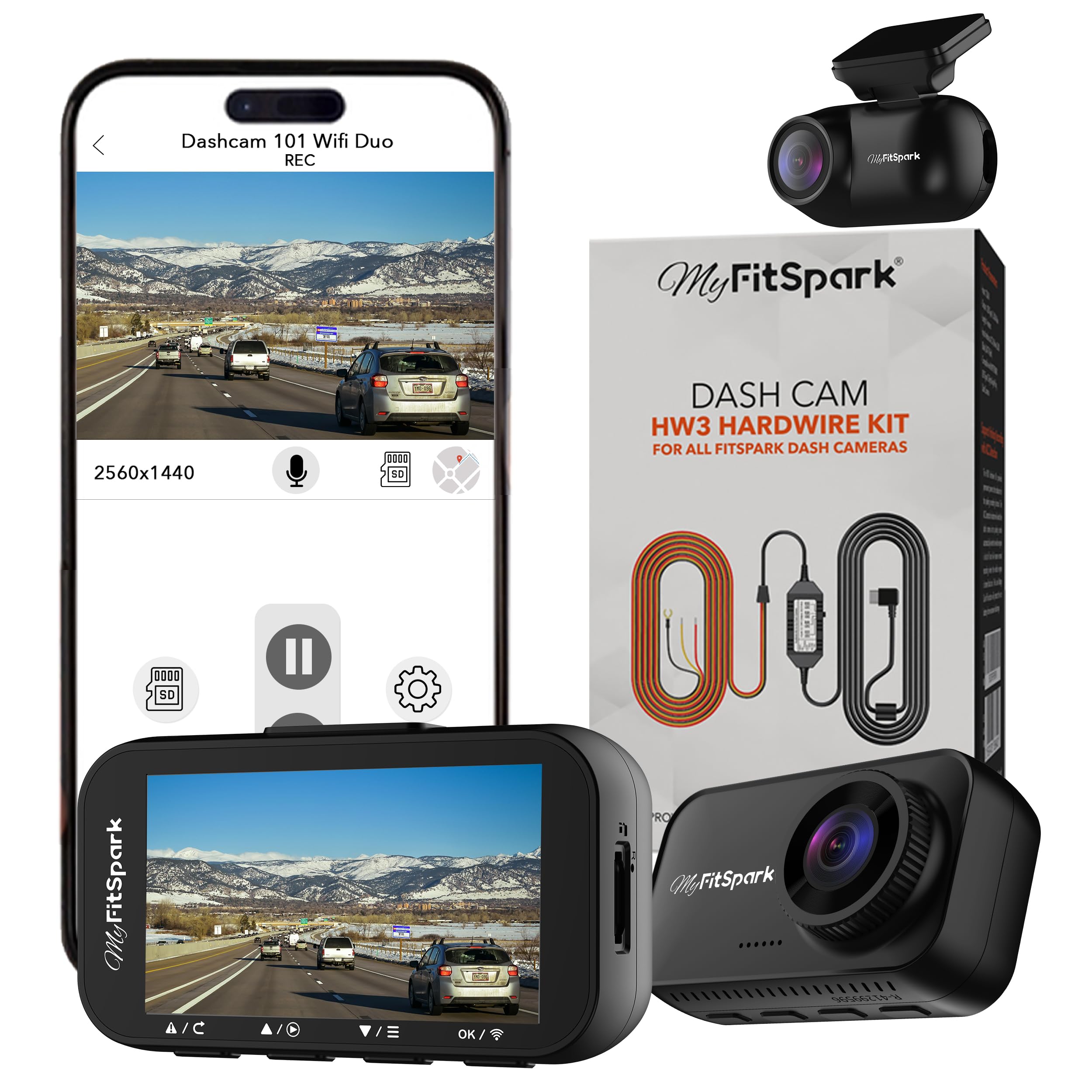 FitSpark DC-101 WiFi Duo 4MP Real 2K Dual Channel Dash Cam | No.1 Novatek AI Chipset | 2.7" IPS HD Display | Super Night Vision, G-Sensor, GPS & WiFi | Bundle Pack with HARDWIRE KIT Worth ₹3490-image-9