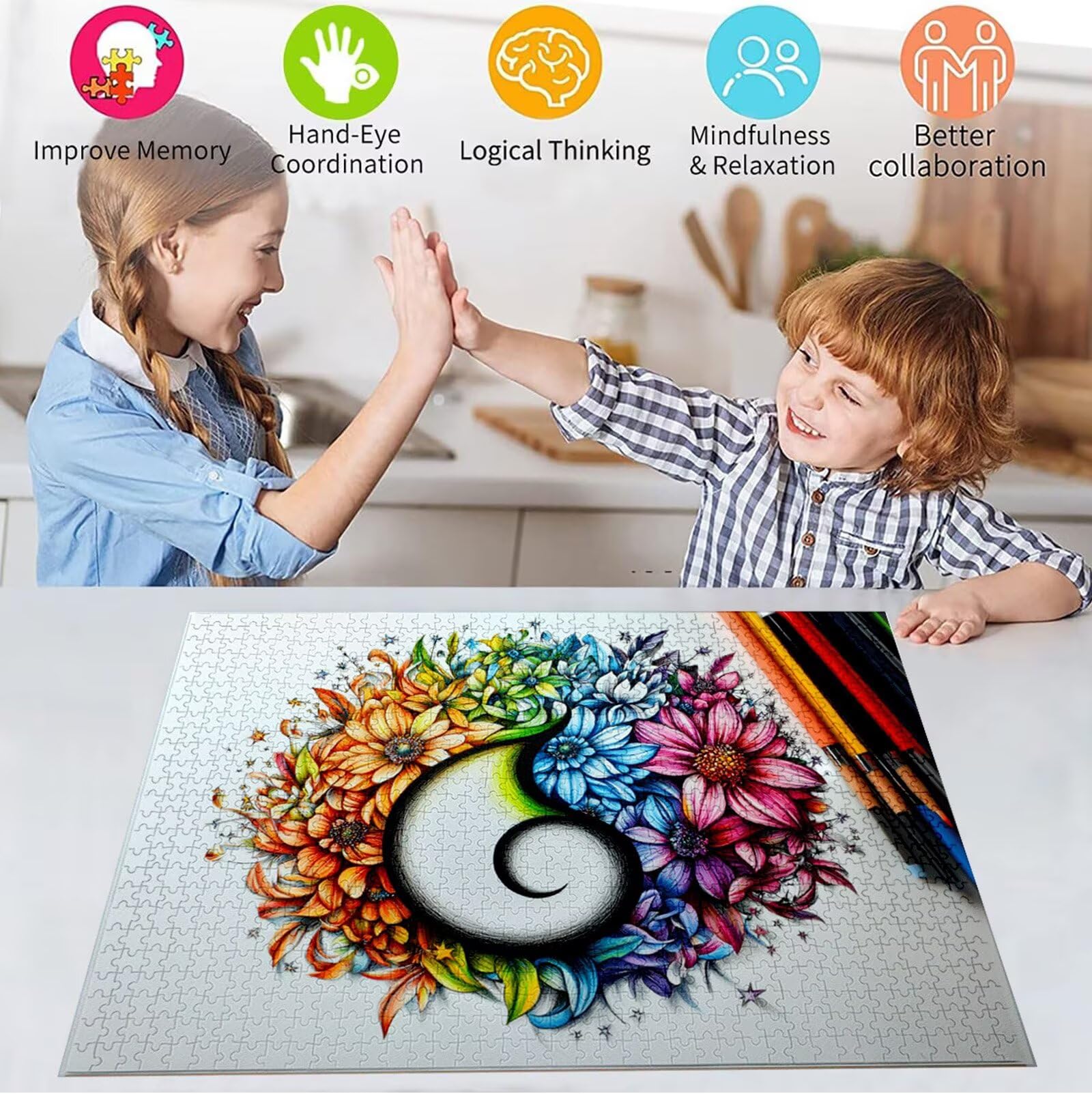 Puzzle 5000 Pezzi, 3 4 5 Anni Puzzle Colore 6 7 8 Anni Giochi Educativi Sostenibili Con Motivi Per Adulti Da Gioco in Legno Di Alta Qualità Jigsaw Fiore per Gioco Familiare, 2026 Regalo Natale H-2465