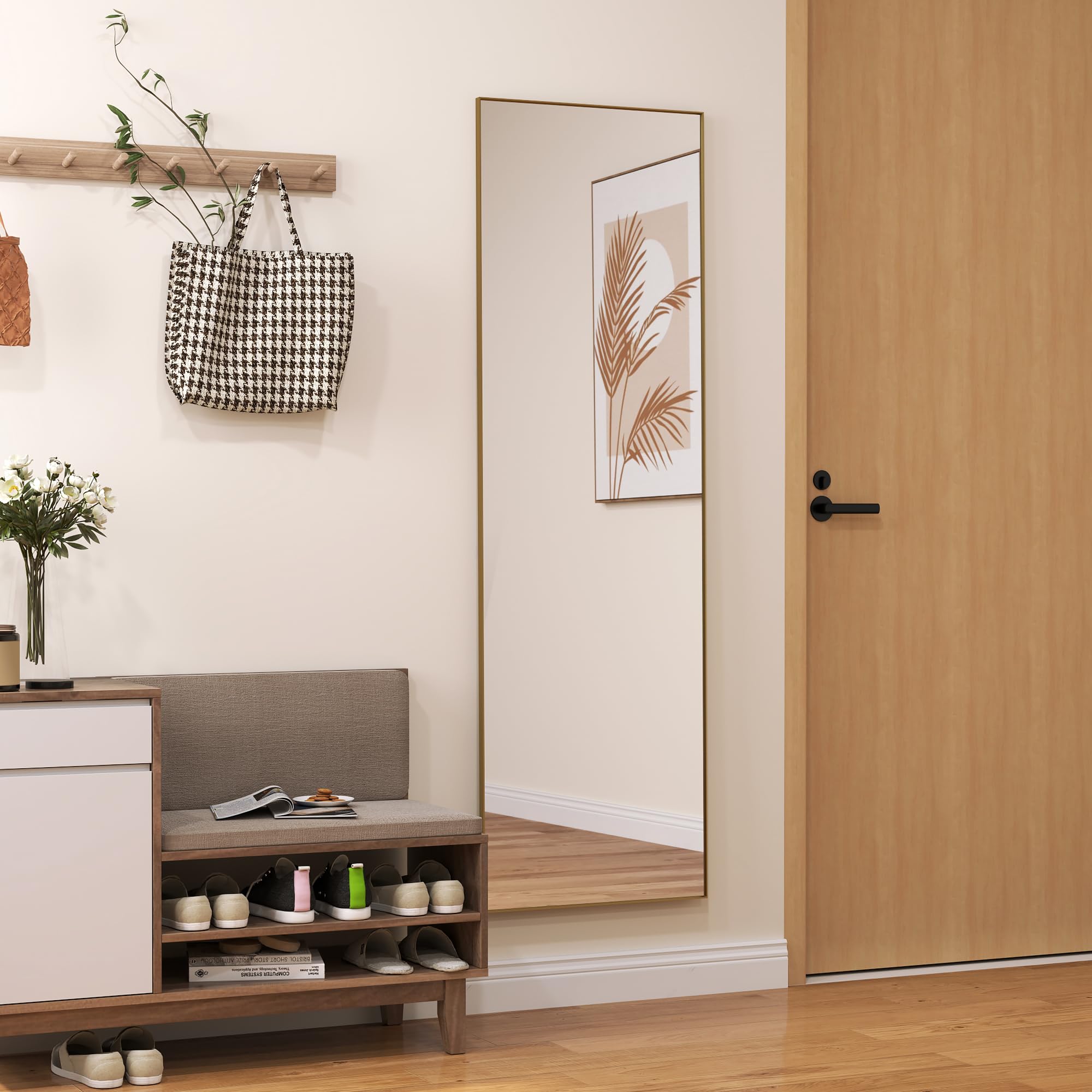 HOMCOM Espejo de Suelo Rectangular de Cuerpo Entero 50x160cm Dorado | Montaje en pared o apoyado contra la pared, para dormitorio, salón y vestidor