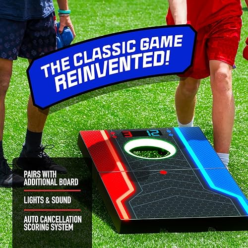 Miniatura 7 de Juego de tablas de cornhole electrónicas, puntuación automática, incluye 1 tablero de cornhole, 1 control remoto y 8 bolsas de frijoles, juegos para