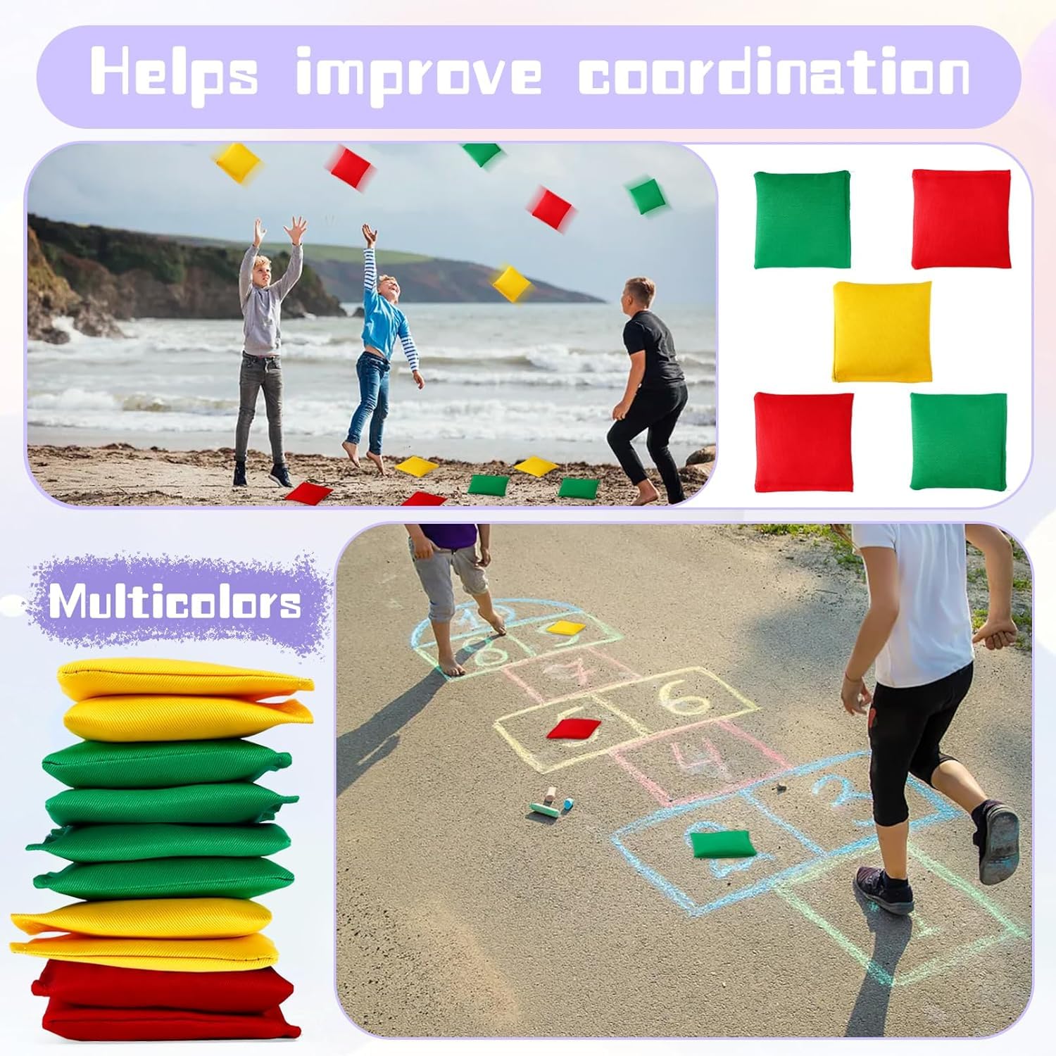 12 Stück Cornhole Säckchen, 10x10cm Cornhole Bean Bags, Wurfsäckchen, Nylon Sitzsäcke Werfen für Outdoor Spiele, Toss Game Bunte Bohnensäckchen Set für Sackloch Spiel (3 Farben)