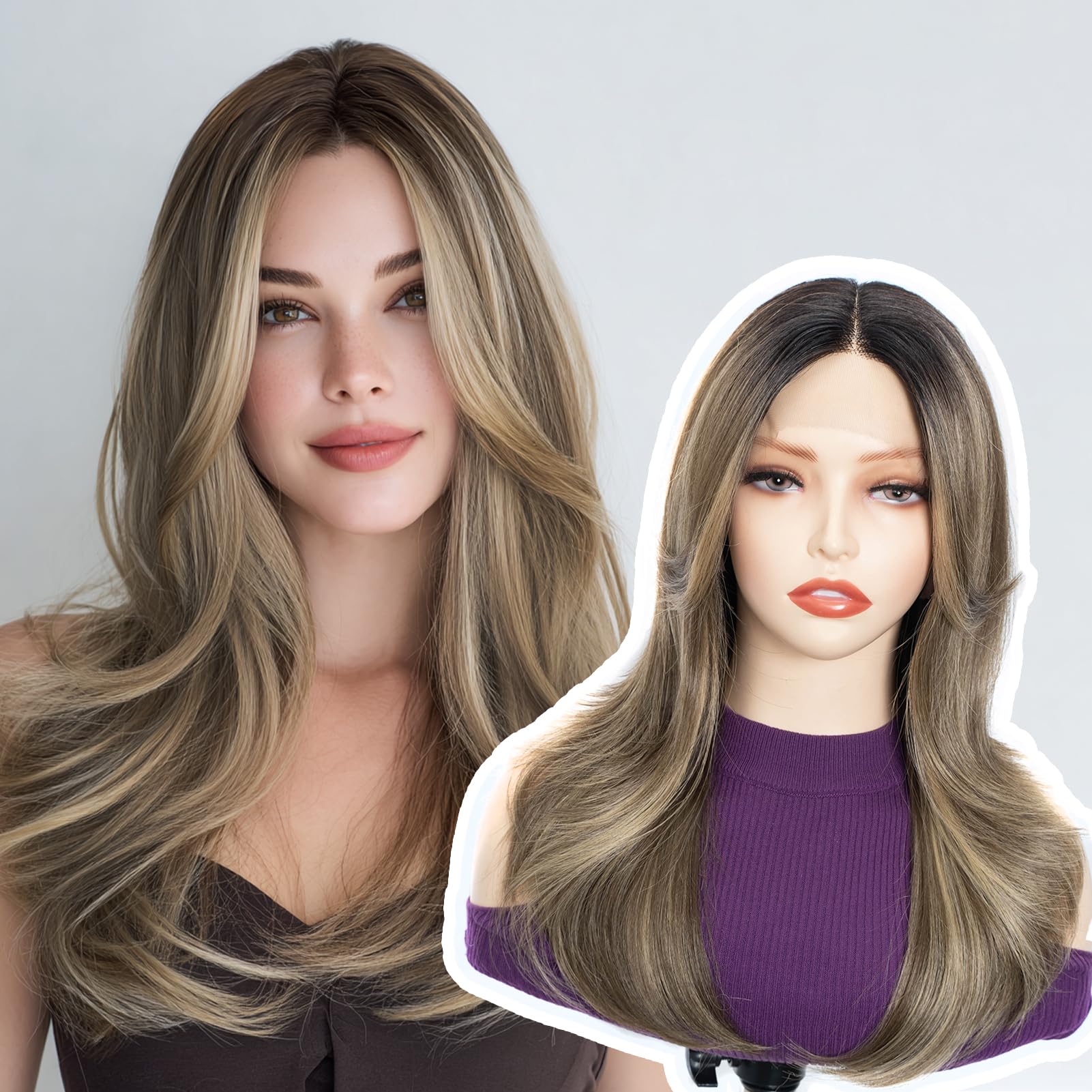 FASHION IDOL Wear to Go parrucche in capelli sintetici con frontale in pizzo parrucche in capelli sintetici con ciocche pre-separate e scalate parrucche con onde naturali