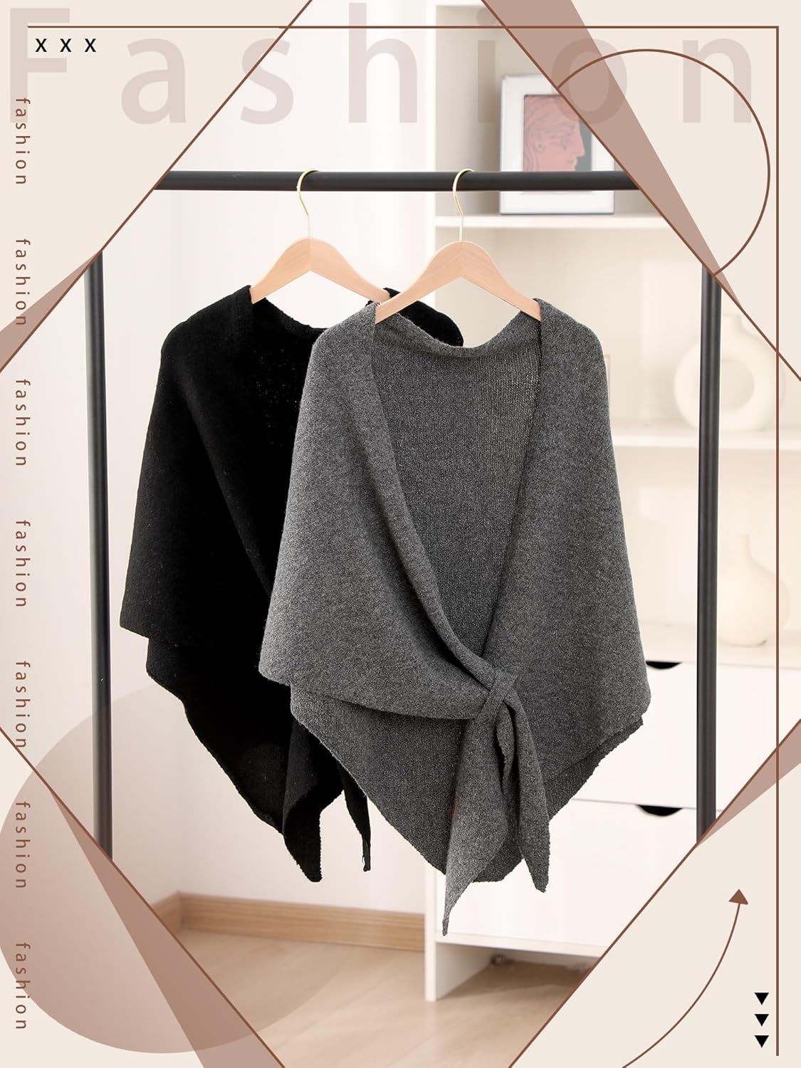 2 Pcs Shawl Wraps for Women Knitted Triangle Shawls Knotted Cardigan Cape Shoulder Top Sweater Scarf for Fall Winter - Image 7