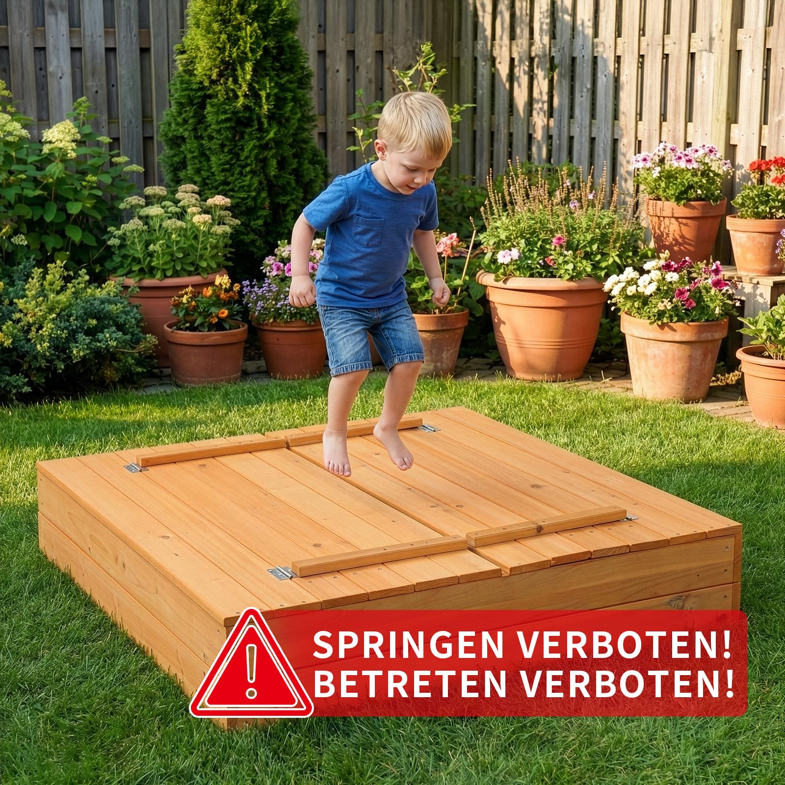 LEADZM Arenero de madera para niños con banco y cubierta, dimensiones 110 x 110 x 21 cm, gran caja de arena para exteriores, para jardín, playa y parque, para niños de 3 a 12 años
