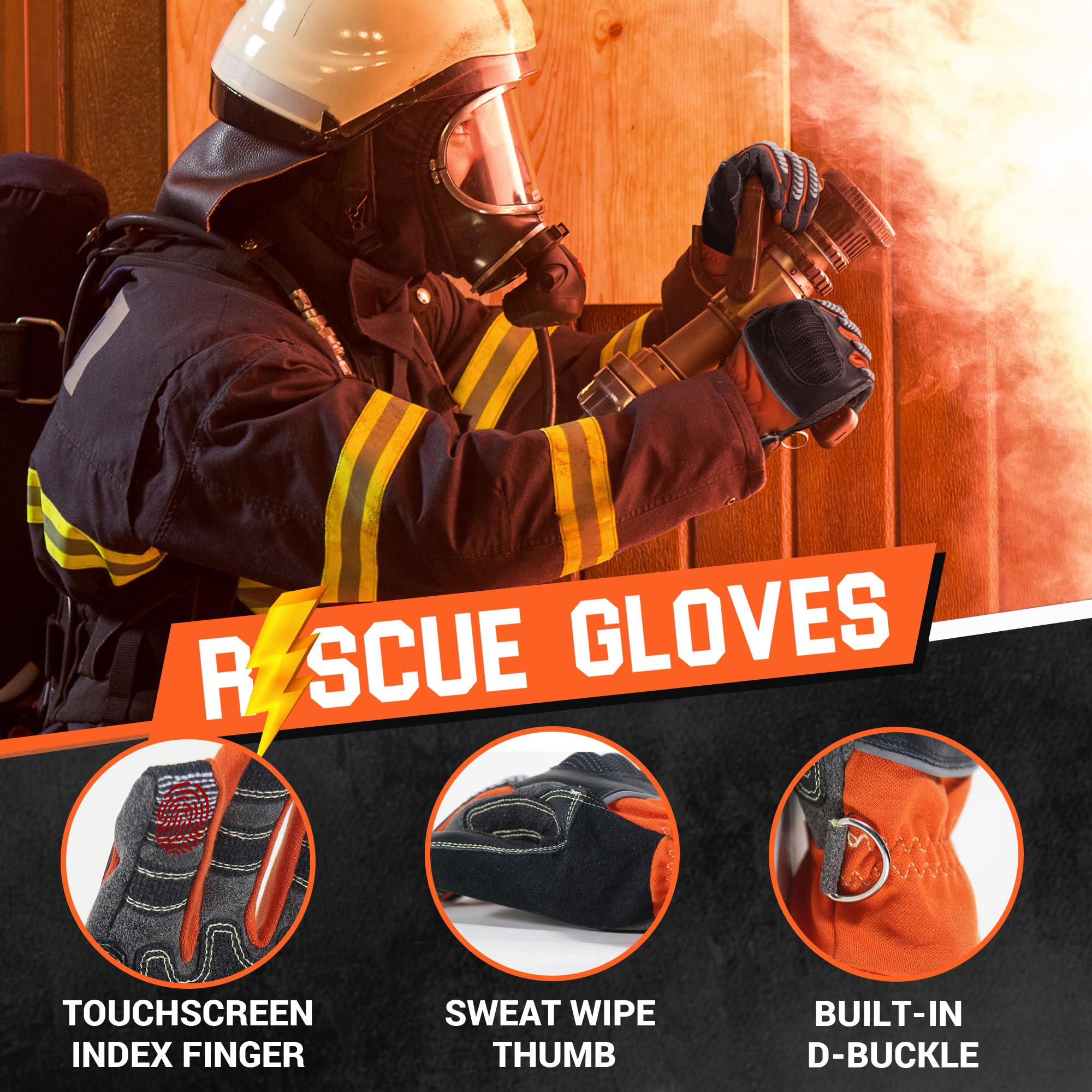 HANDLANDY Firefighter Rescue & Extrication Gloves, Heavy Duty Impact Work Gloves, Heat & Flame Resistant - Image 4