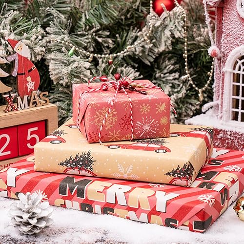 Miniatura 2 de RUSPEPA Rollos de papel de regalo de Navidad  17 pulgadas x 10 pies por rollo, total de 3 rollos  coche y copo de nieve