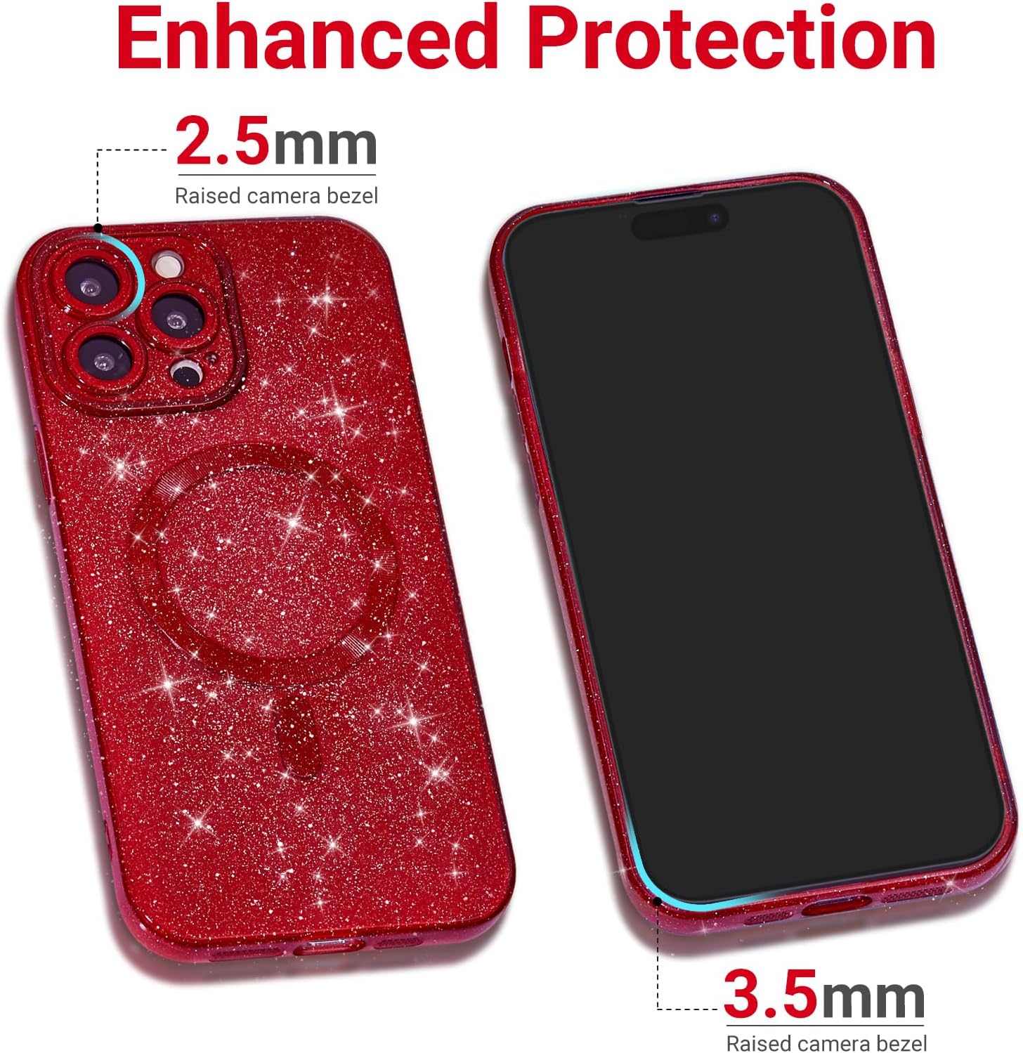 for iPhone 16 Pro Max Case Glitter Compatible with Magsafe, Girly Cute Sparkly Magnetic Mag Safe Pretty Phone Case for Women, Bedazzled Bling Sparkle Slim Bright Silicone Rubber, Red Wine - Image 5