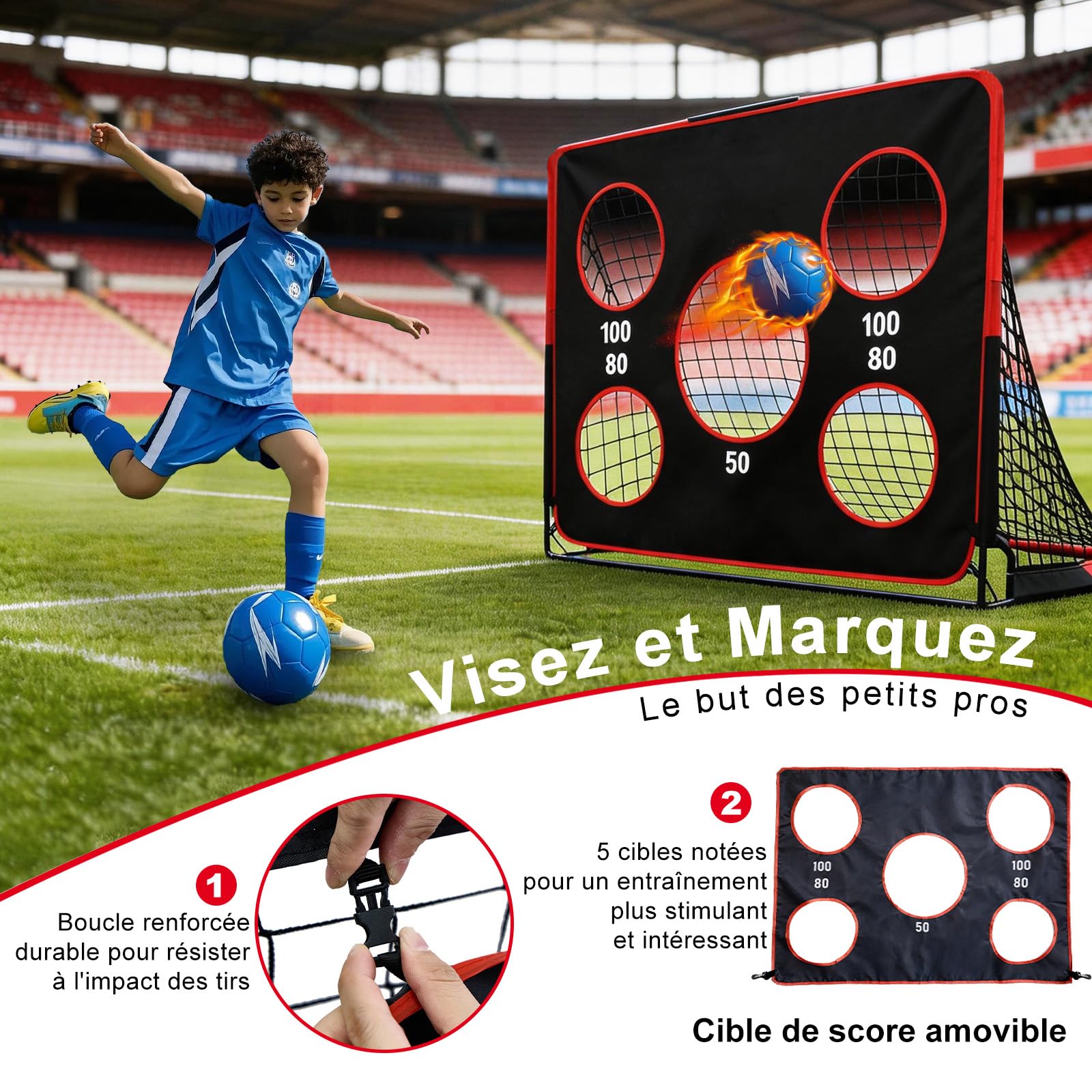 But de Football 2 en 1 Pliable avec Sac de Transport pour Jardin Enfants Intérieur Extérieur