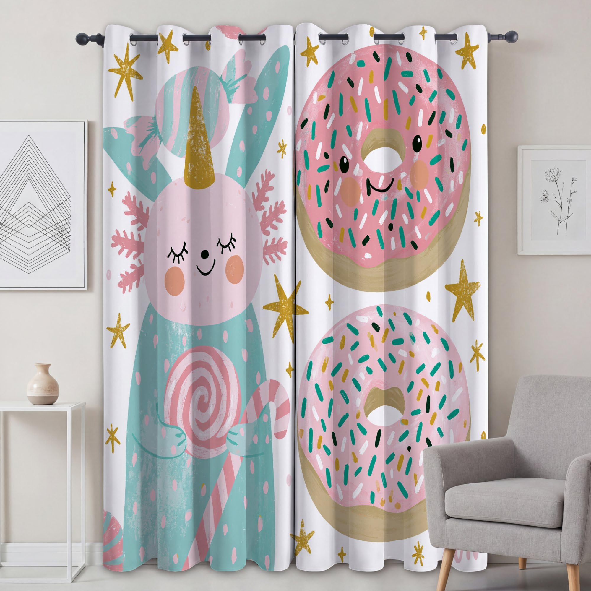 Zasłony zaciemniające z nadrukiem, jednorożec z kreskówki, szer. 116 cm x