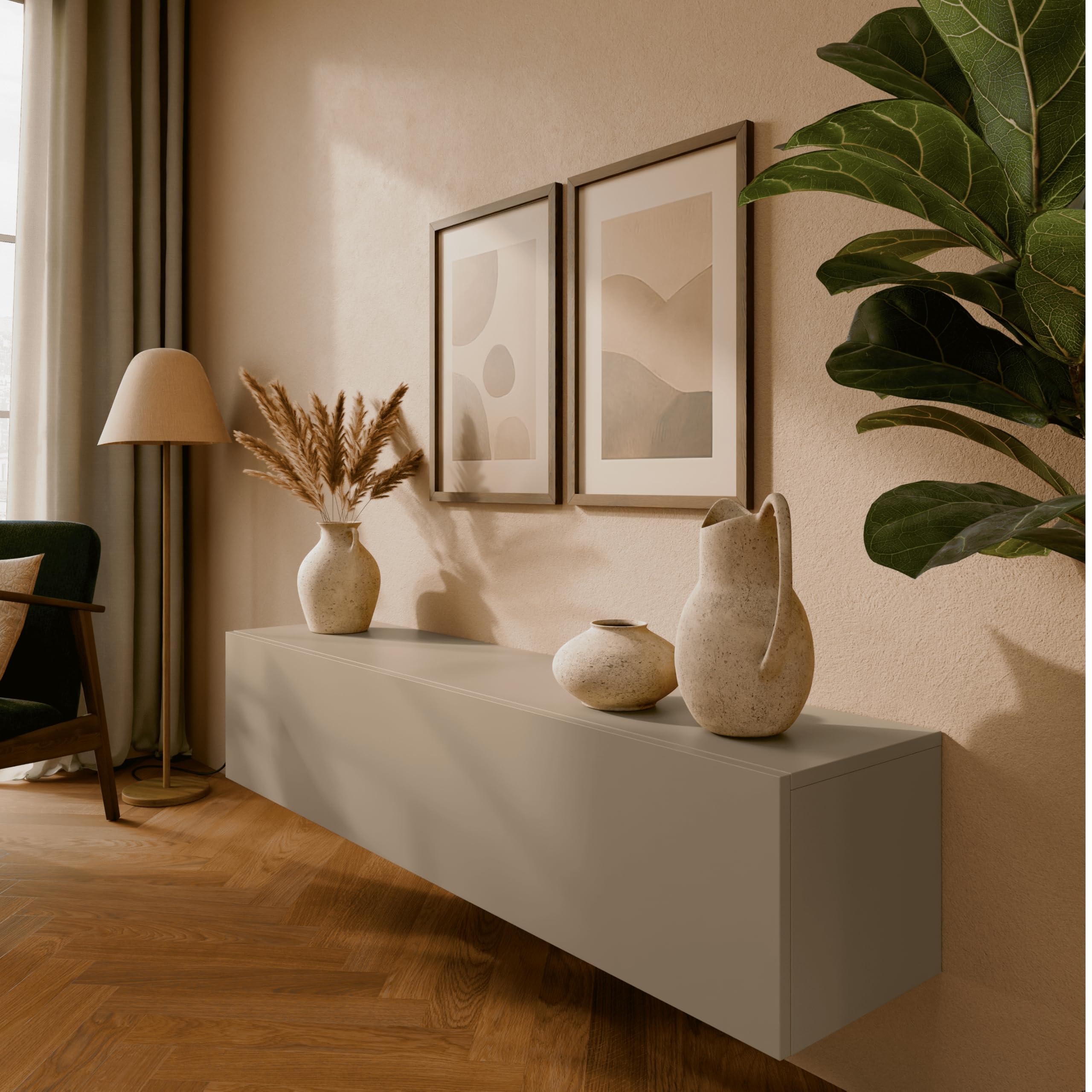 PLATAN ROOM Fernsehschrank TV-Lowboard 105/140 / 160/210 / 280 In Weiß Hängend Oder Stehend Hochglanz Matt (Kaschmir, 280 x 30 x 32)