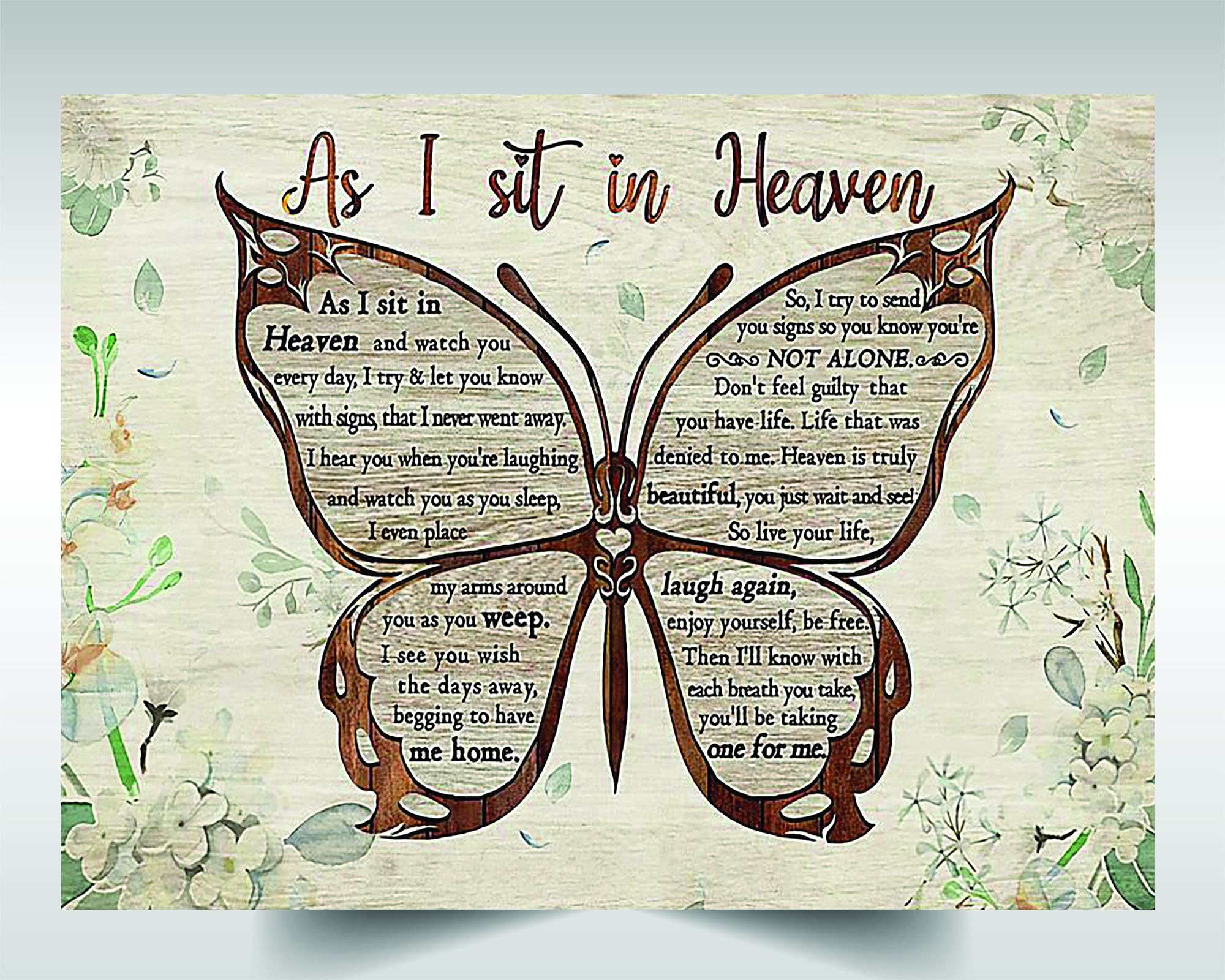 HOUVSSEN Butterfly Poster As I Sit in Heaven and Look at You Every Day I Try to Let You Know with Signs I Never Left Vintage Metal Tin Sign Home Indoor Outdoor Wall Decor Tin Sign 6 X 8 Inches