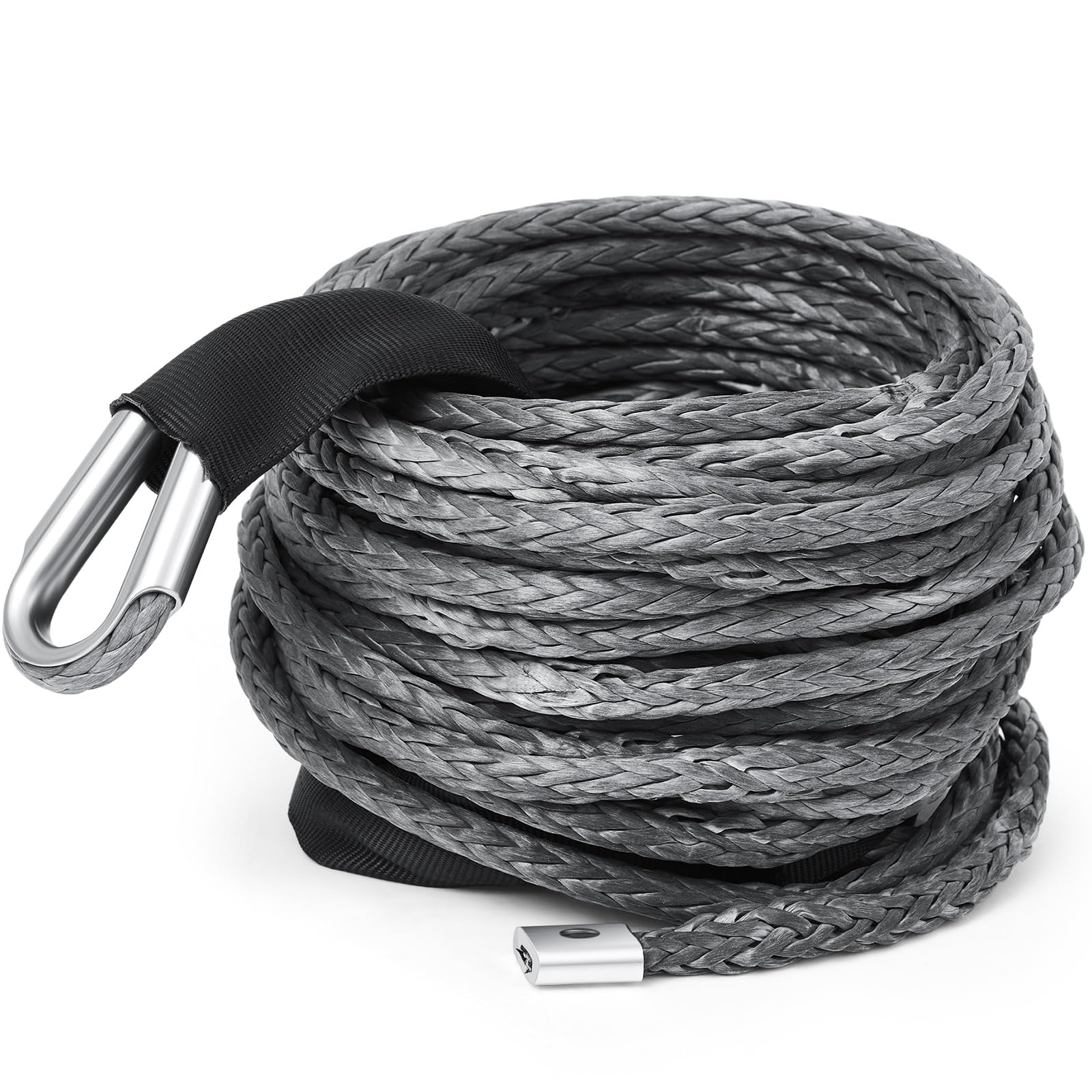 Extensión de cuerda sintética de cabrestante de 3/8 x 50 pies 26, 500 libras, extensión de línea de cable sintético gris con funda protectora para vehículos todoterreno, ATV, UTV, camión, etc