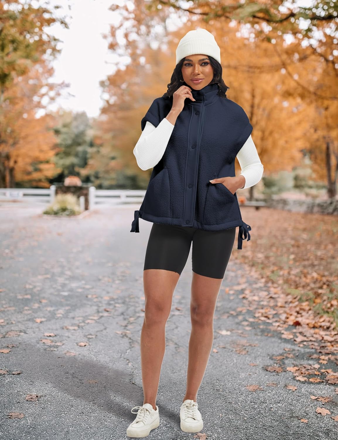 Sherpa Jacket for Women Casual Fleece Vest Oversized Sleeveless Outwear Warm Button Down Gilet with Pockets - Image 7