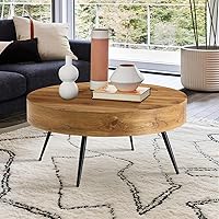 Vista 5 de LKTART Mesa de centro para sala de estar, mesas de centro redondas de madera con almacenamiento, mesa de té moderna de centro de metal