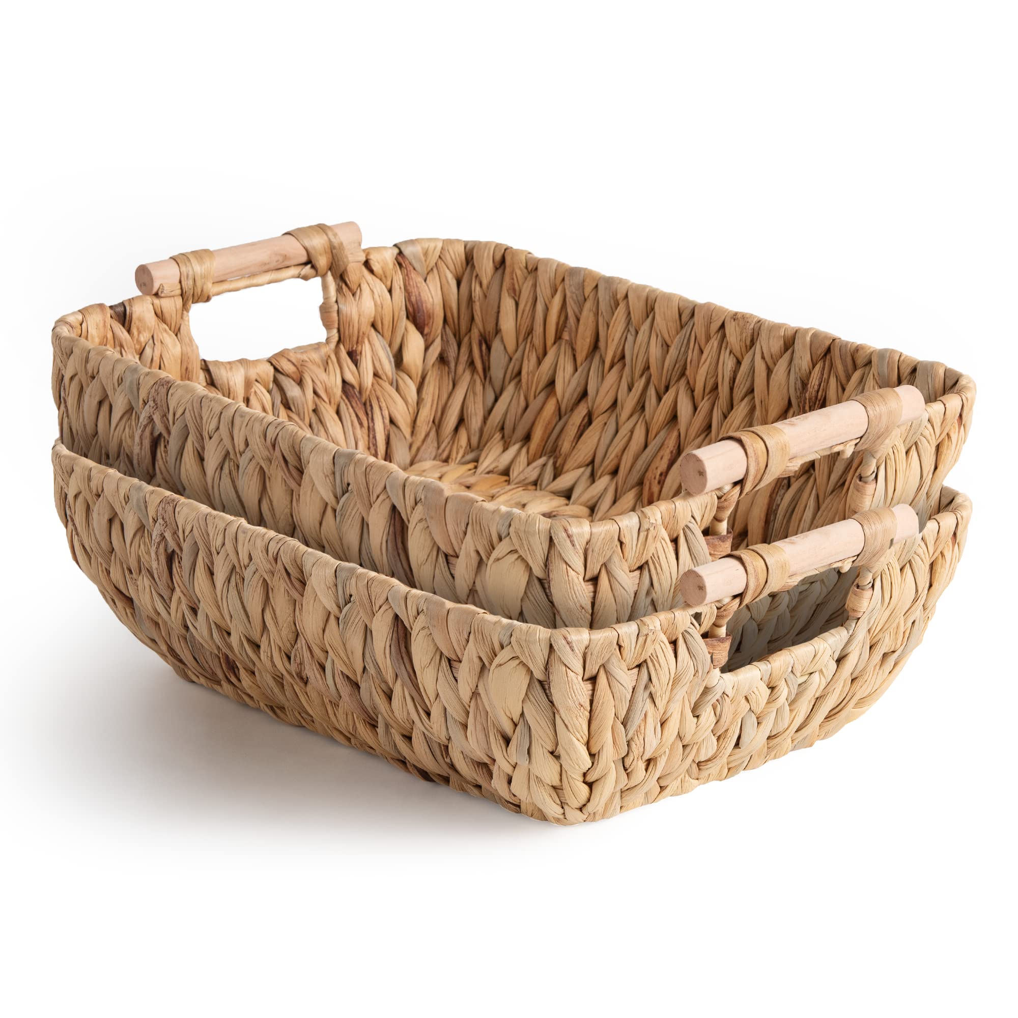 StorageWorks HandWoven Large Storage Baskets with Wooden Handles