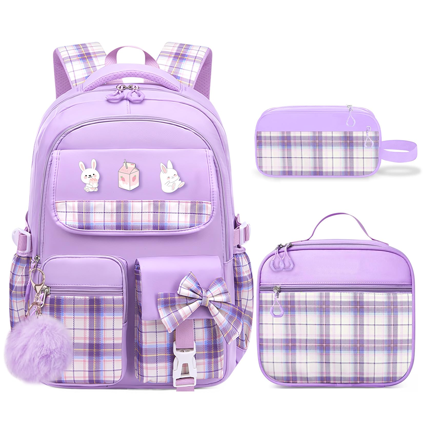 FRMARCH School Backpacks for Girl - 5PCS Cute Girls Backpack with Lunch Box Set for Kids Teens Elementary Middle School,18" Large Capacity Bookbag